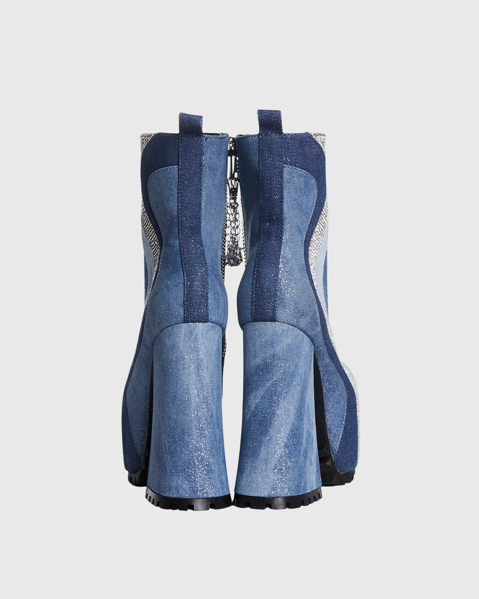  Jet Pattern Denim Splicing Platform Ankle Boots
