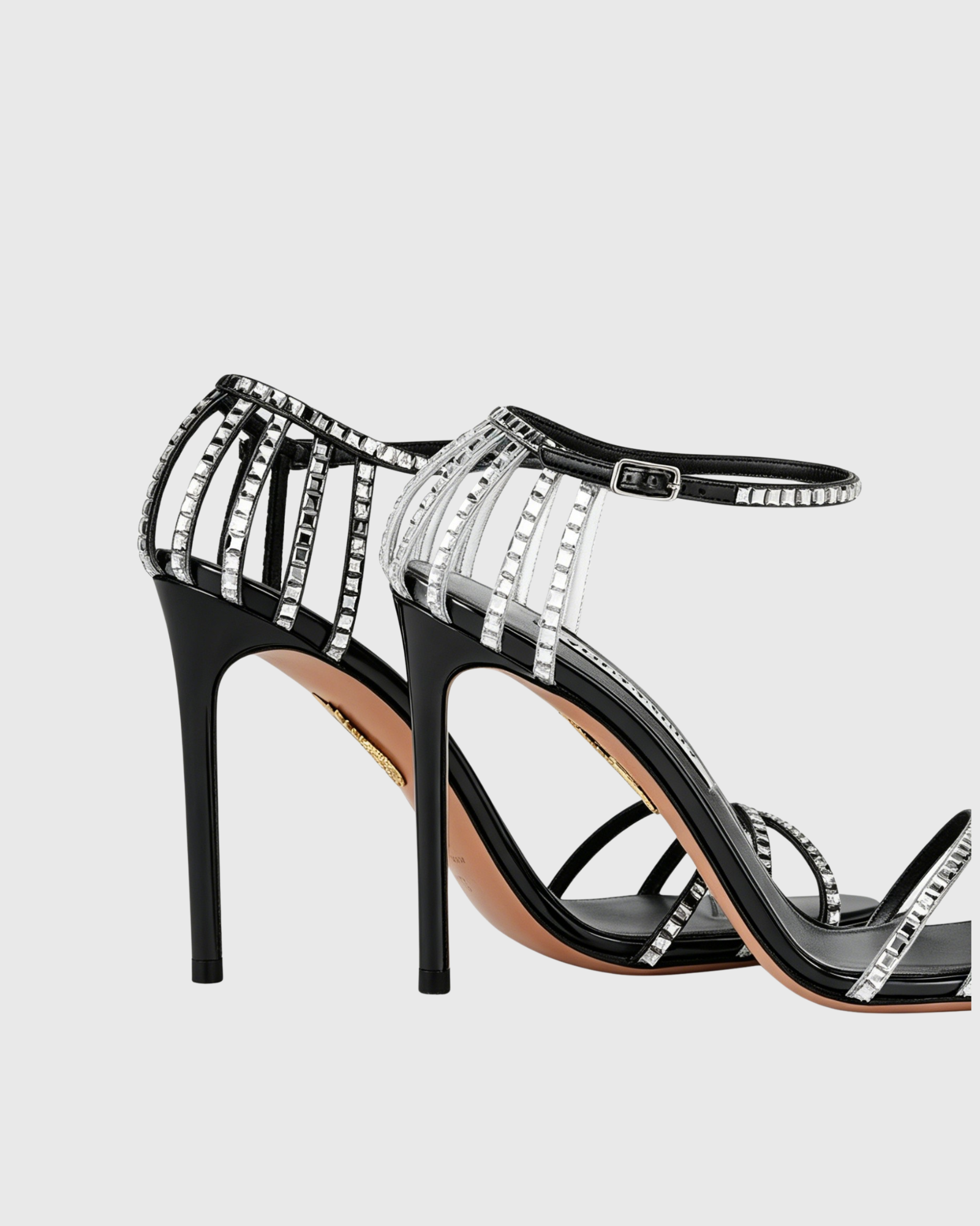 Jessy Rhinestone Cage Strap Sandals In Black