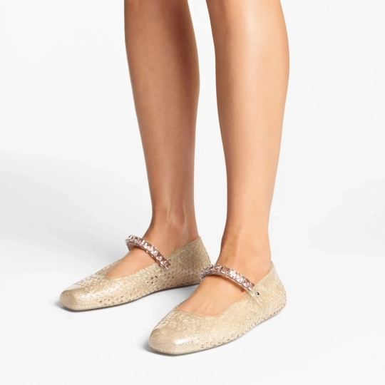 Zara Jelly PVC Cut Out  Flats In Gold