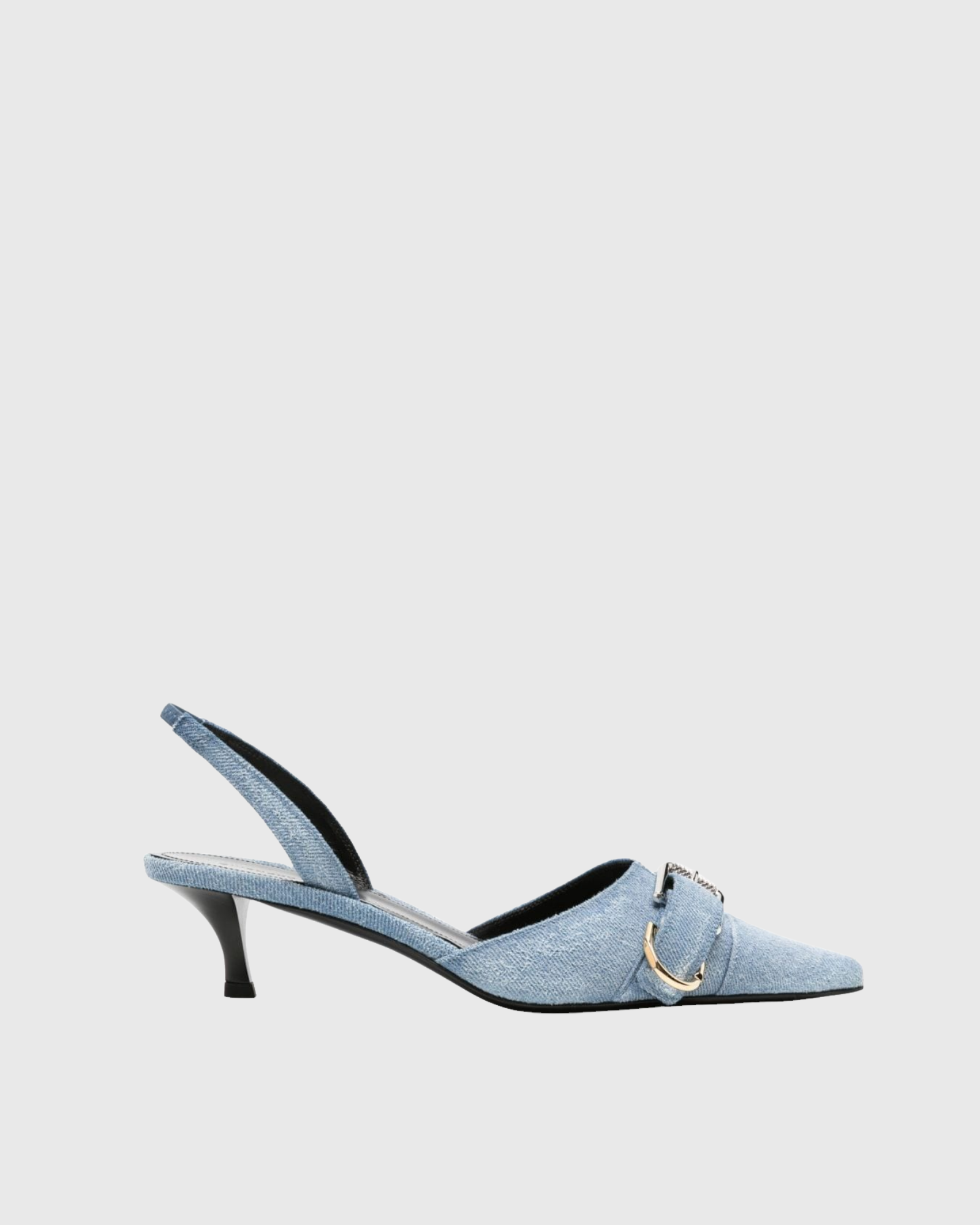 Gwendolyn Denim Buckle Heels In Light Blue