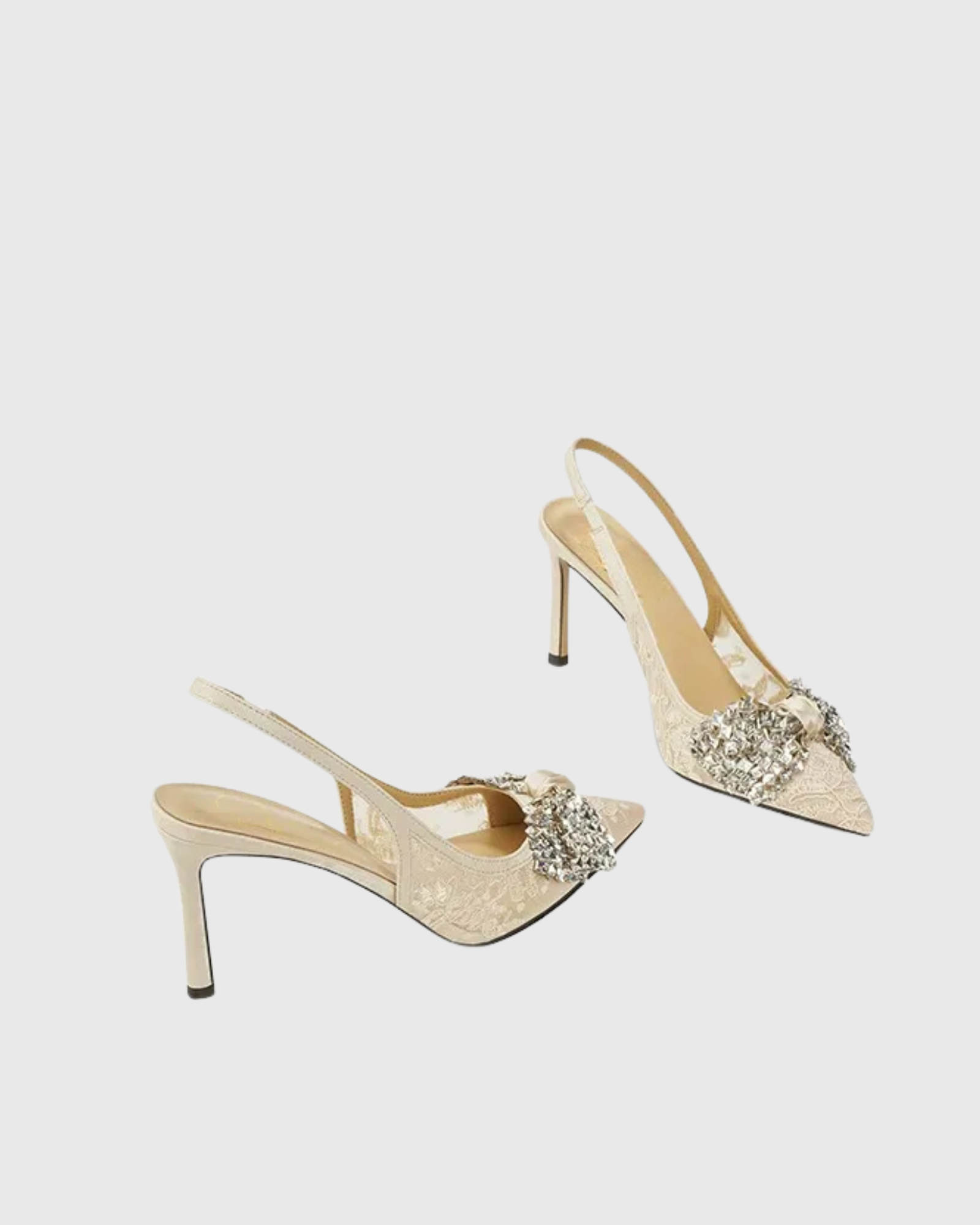 Lunira Lace Crystal Bow Pumps In Beige