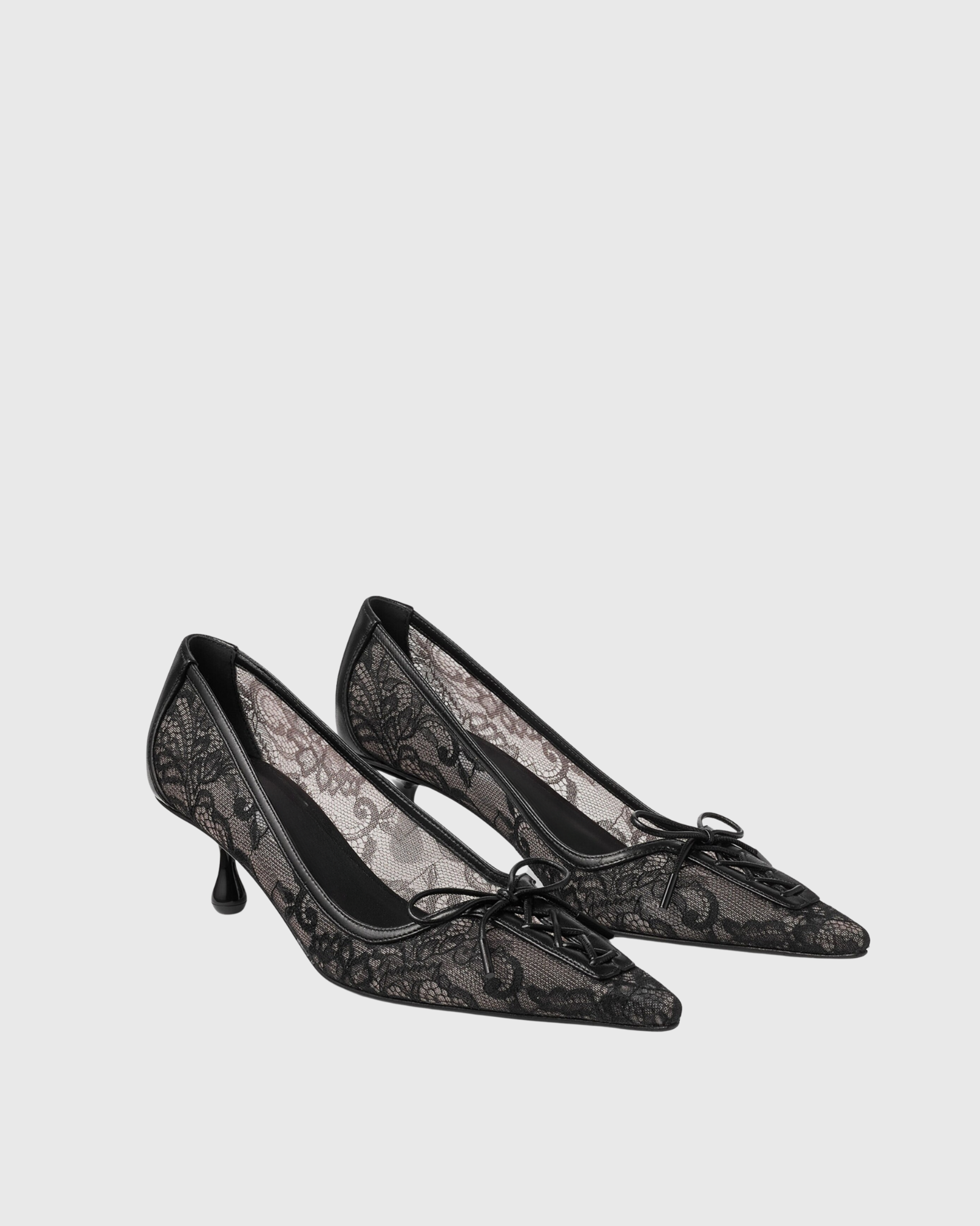 Vireya Lace Up Lace Kitten Heels In Black