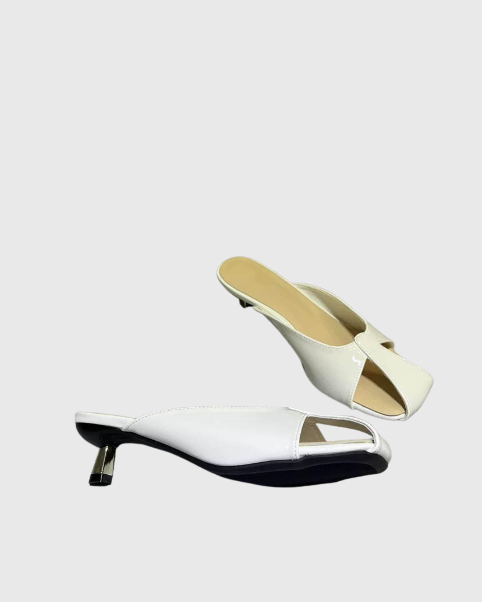 Zyphora Leather Kitten Mules In White