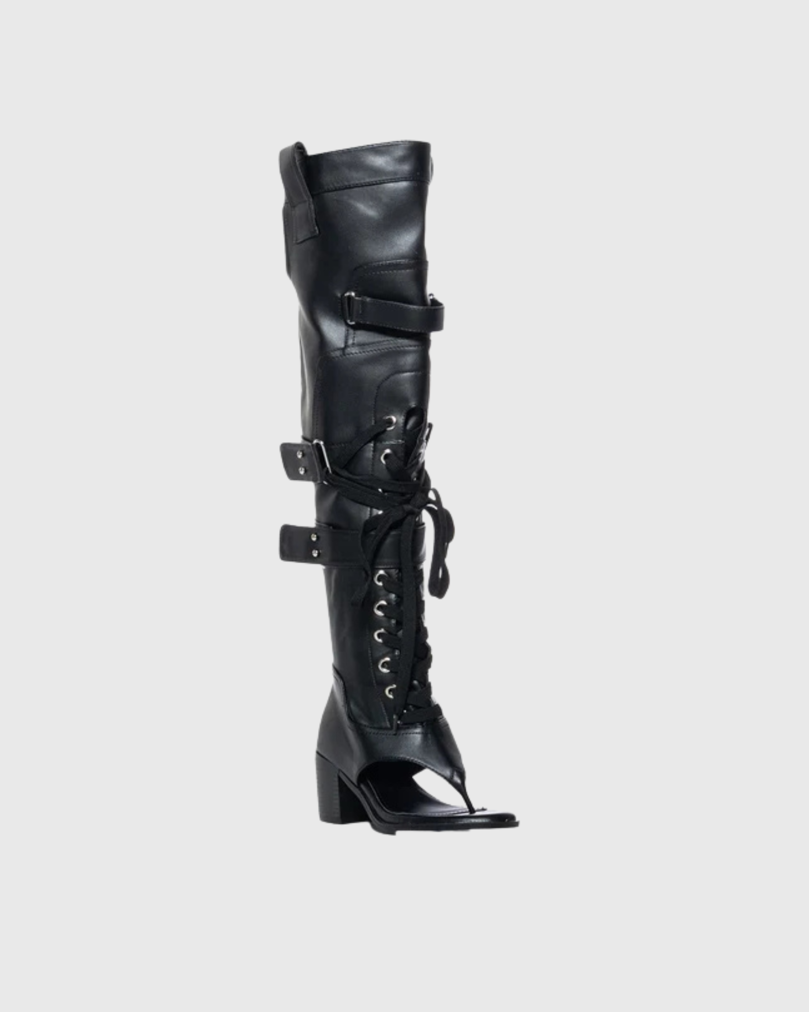 Maat Lace Up Thong Boots In All Black