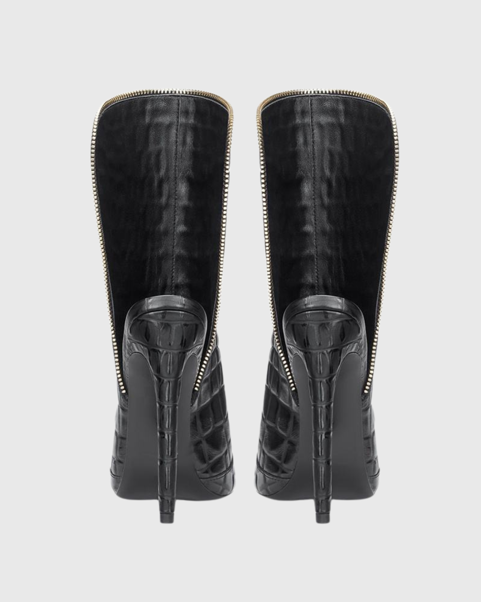 Adannaya Crocodile Embossed Pointed Toe Mid Calf Boots
