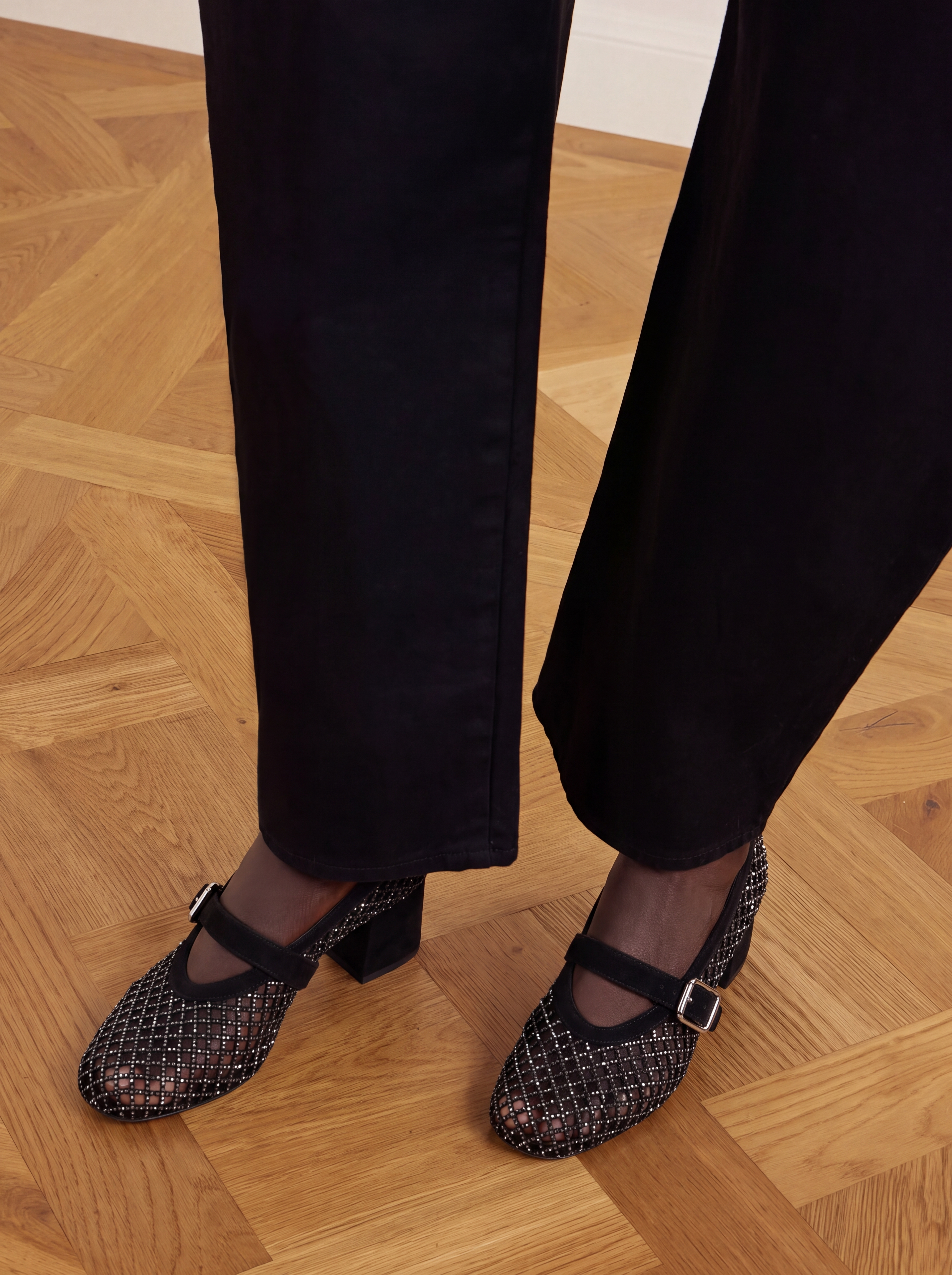 Mojca Rhinestone Fishnet Mary Janes