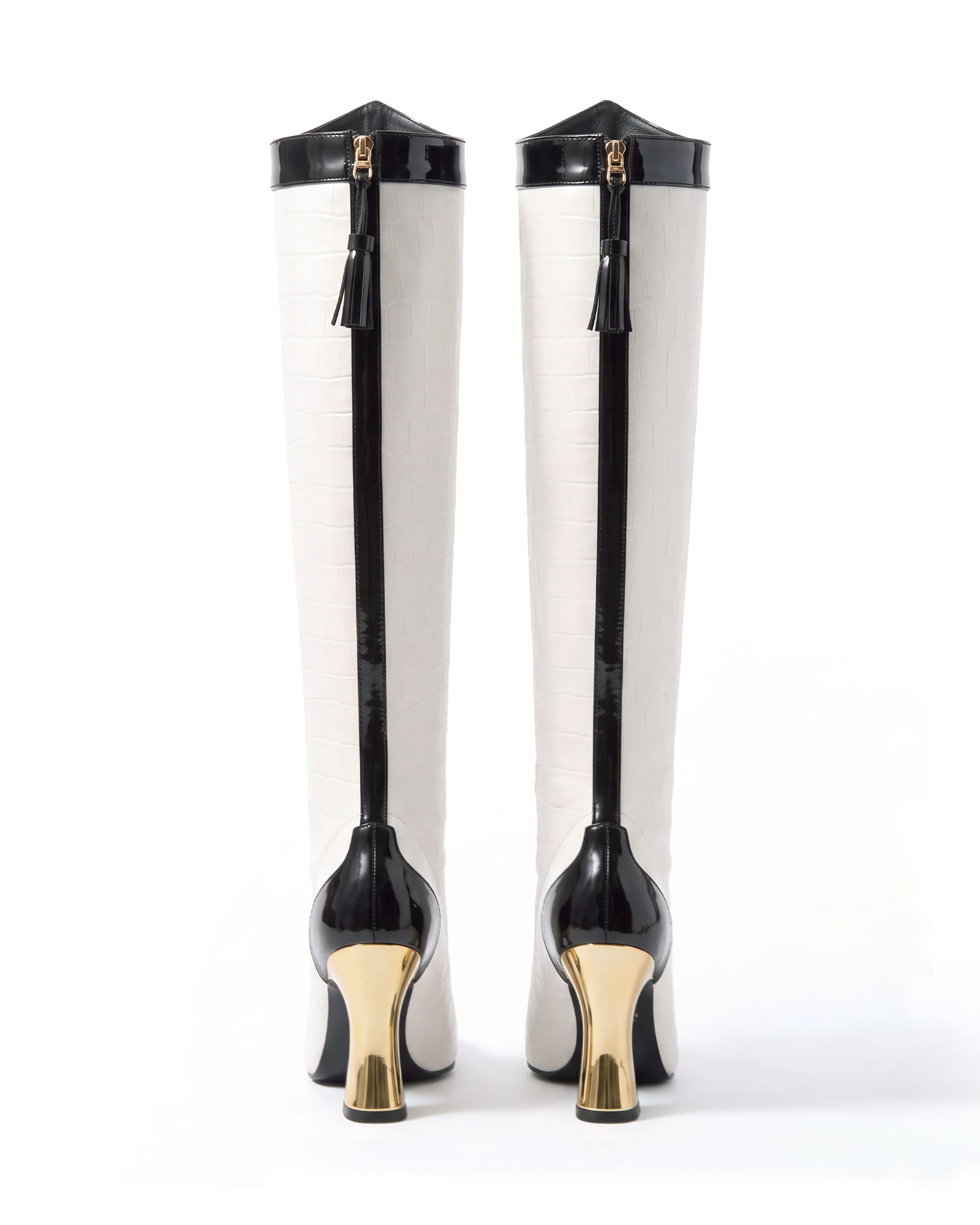 Myrto Crocodile Print Knee Hight Boots