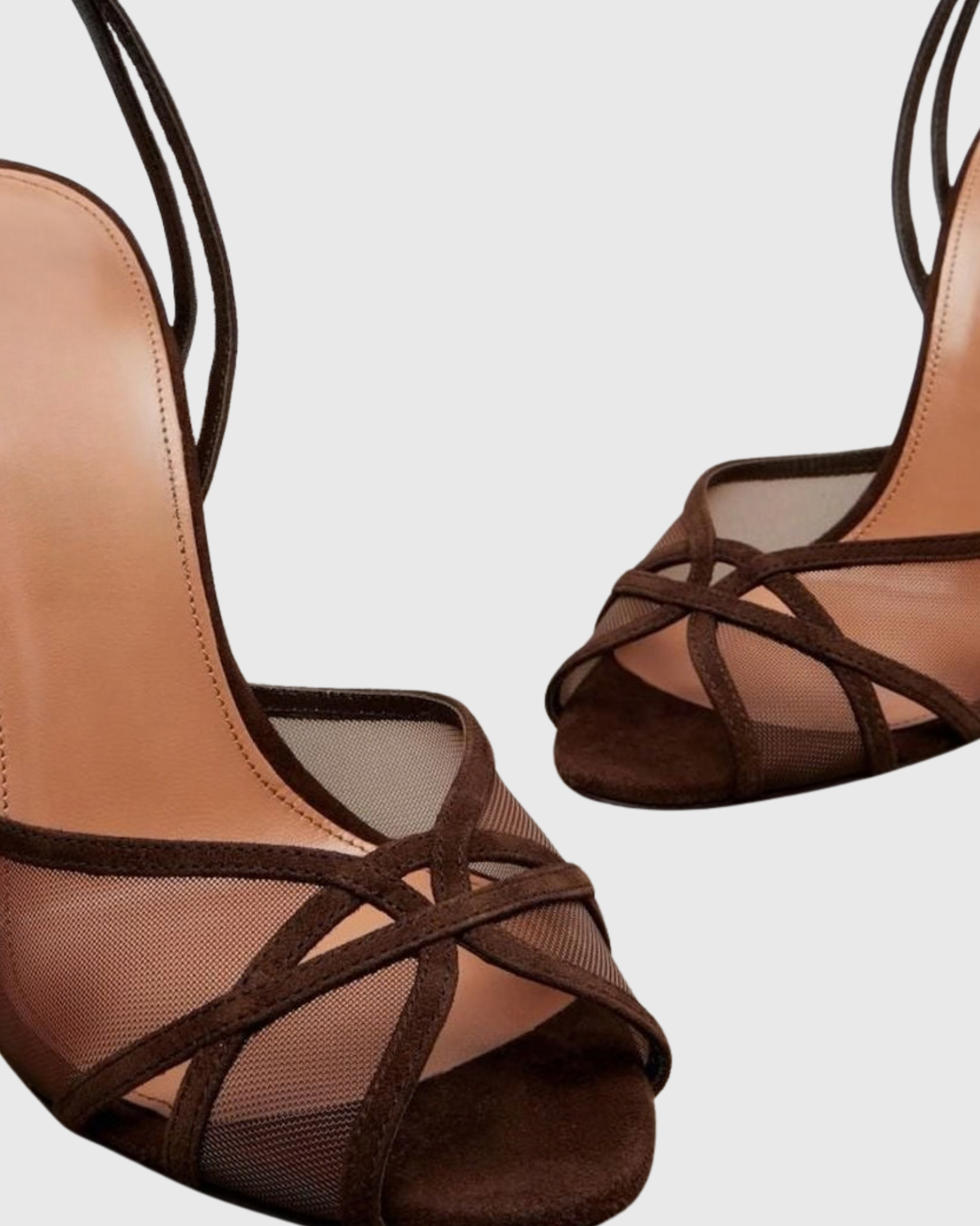 Sunia Peep Toe Mesh Strap Sandals In Brown