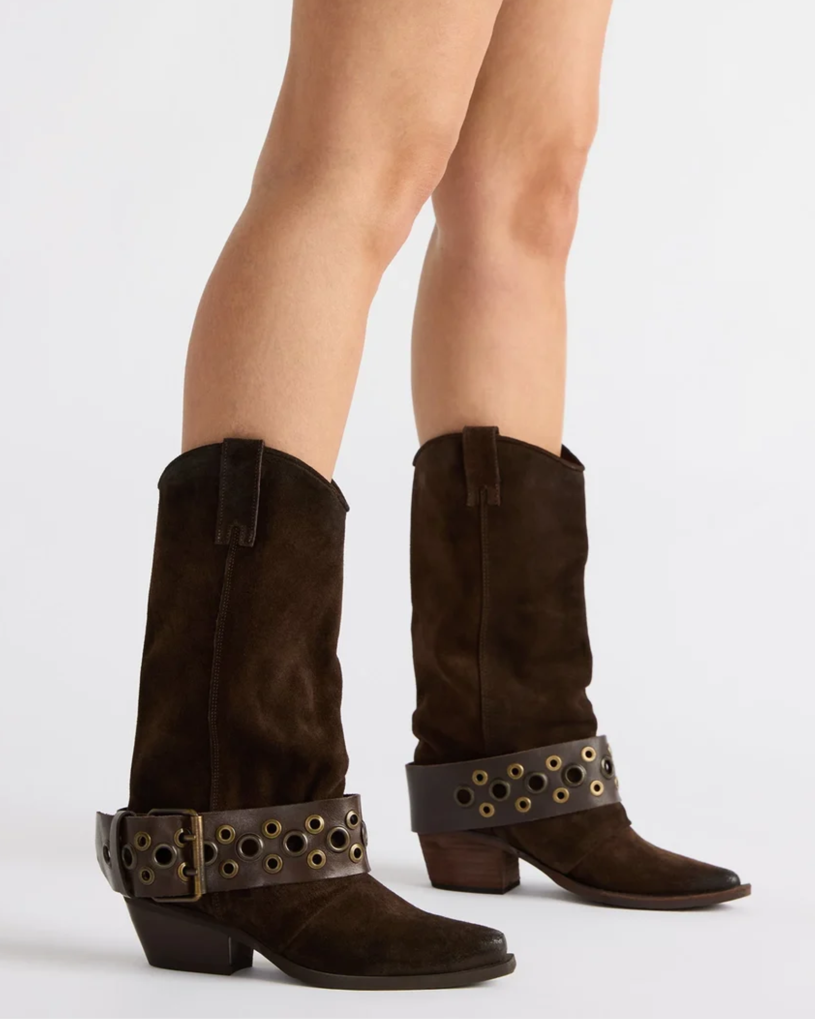 Coman Eyelet Suede Western Boots