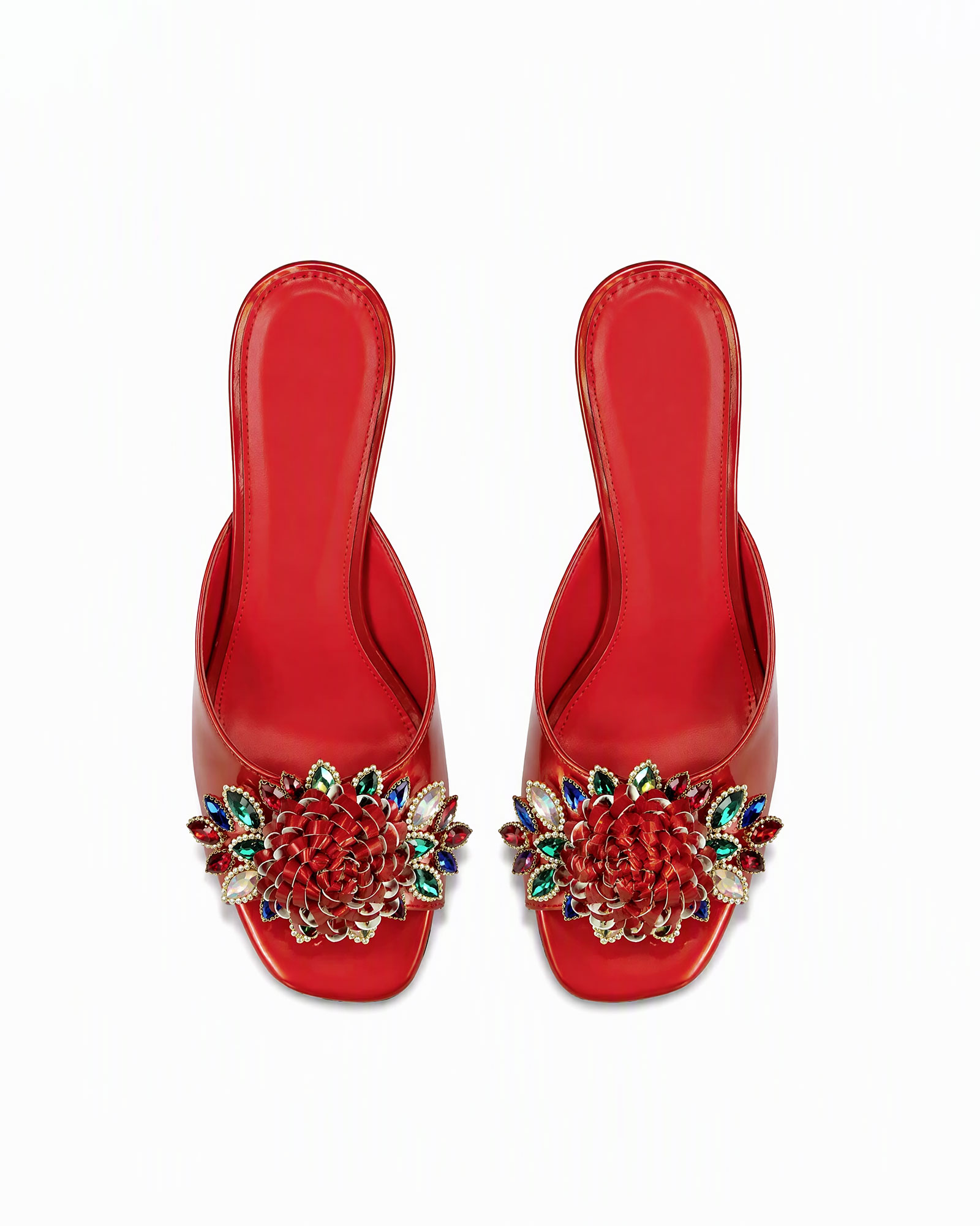 Pablo Flower Rhinestone Mules In Red