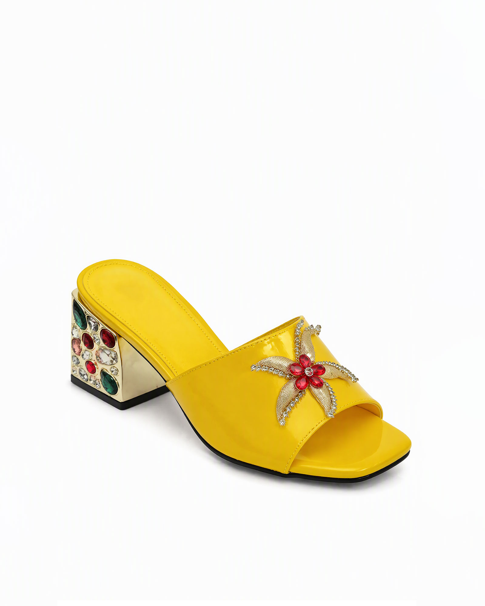 Pahuac Flower Rhinestone Mules In Yellow