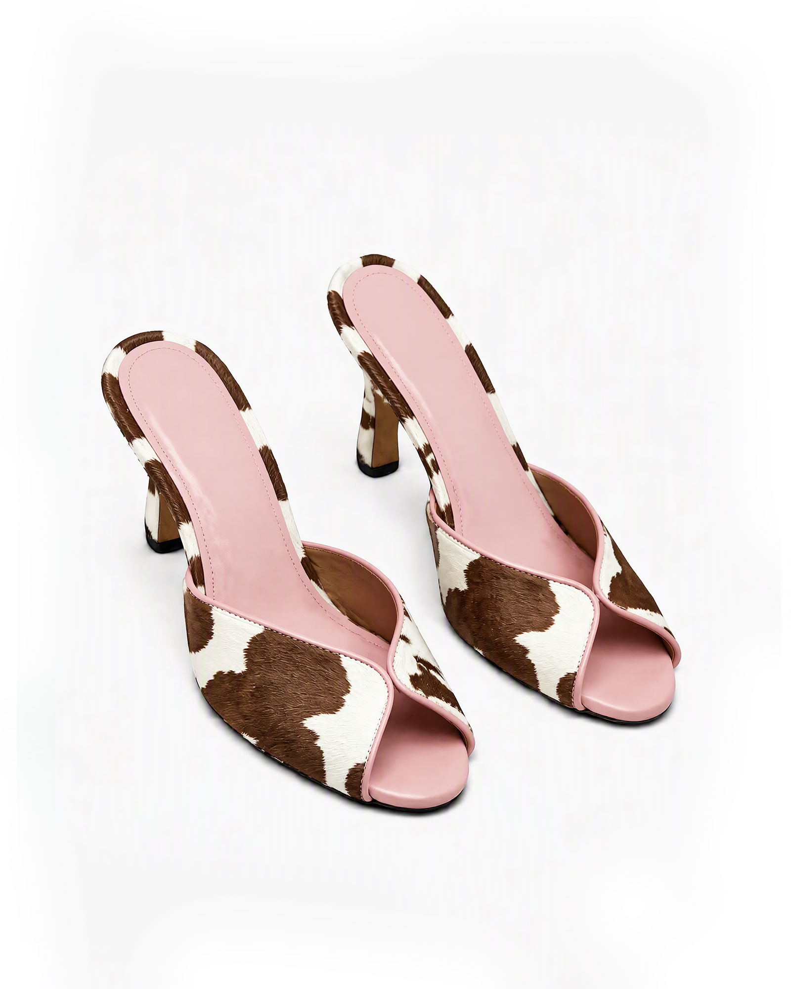 Kairi Cow Paint Peep Toe Mules In Pink