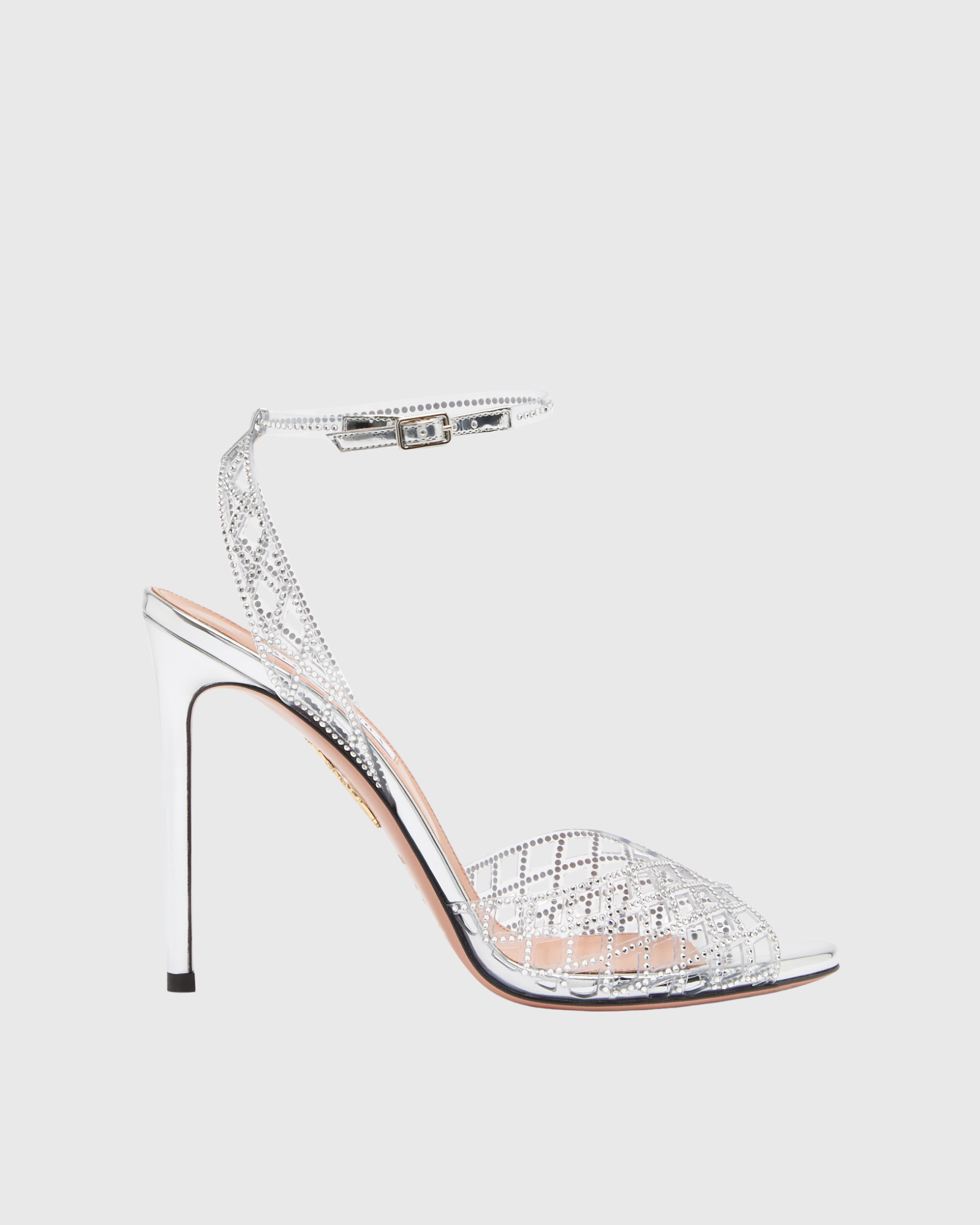 Luca Rhinestone Fishnet  PVC Sandals In Silver