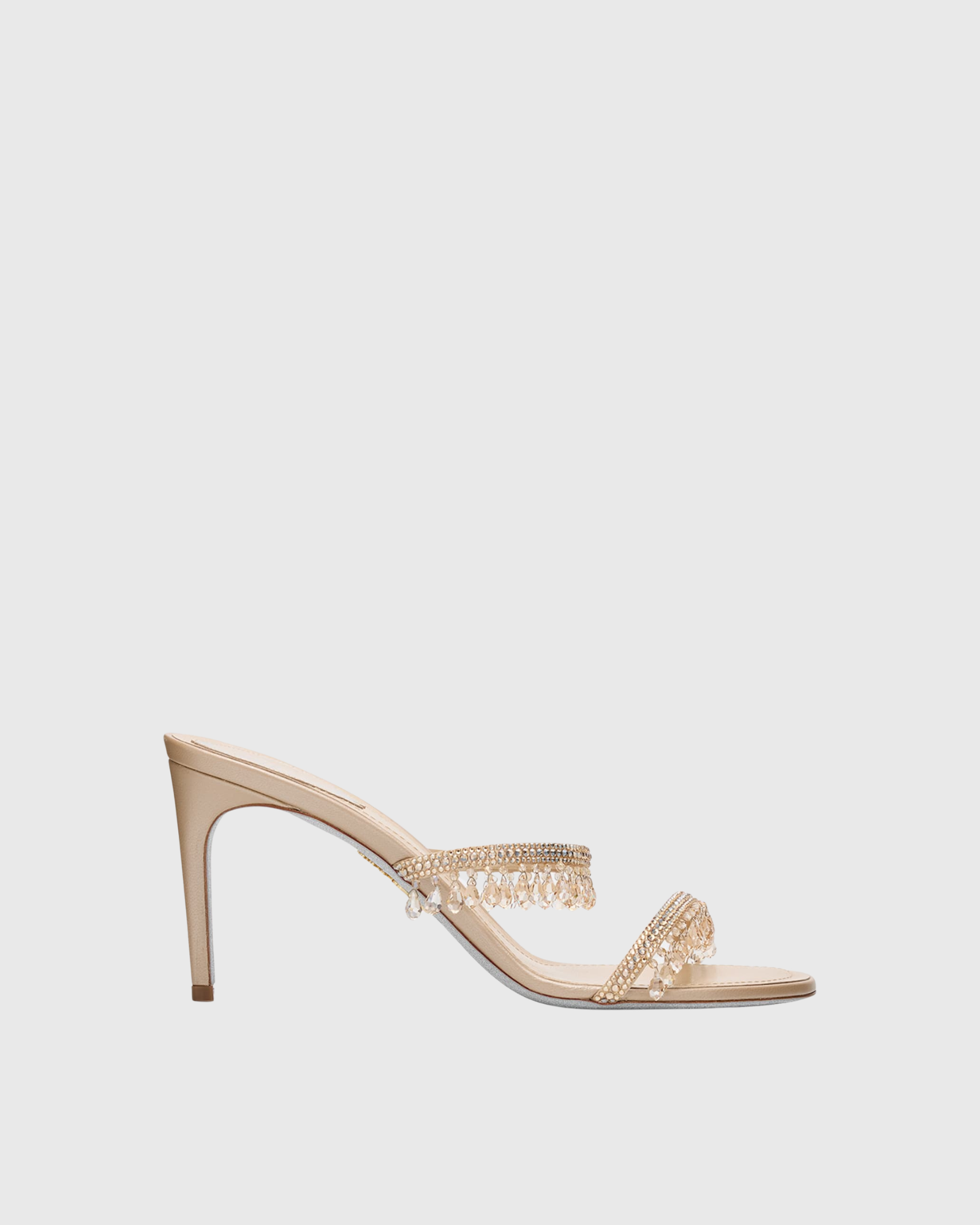 Elisa Crystal Fringe Mules In Champagne