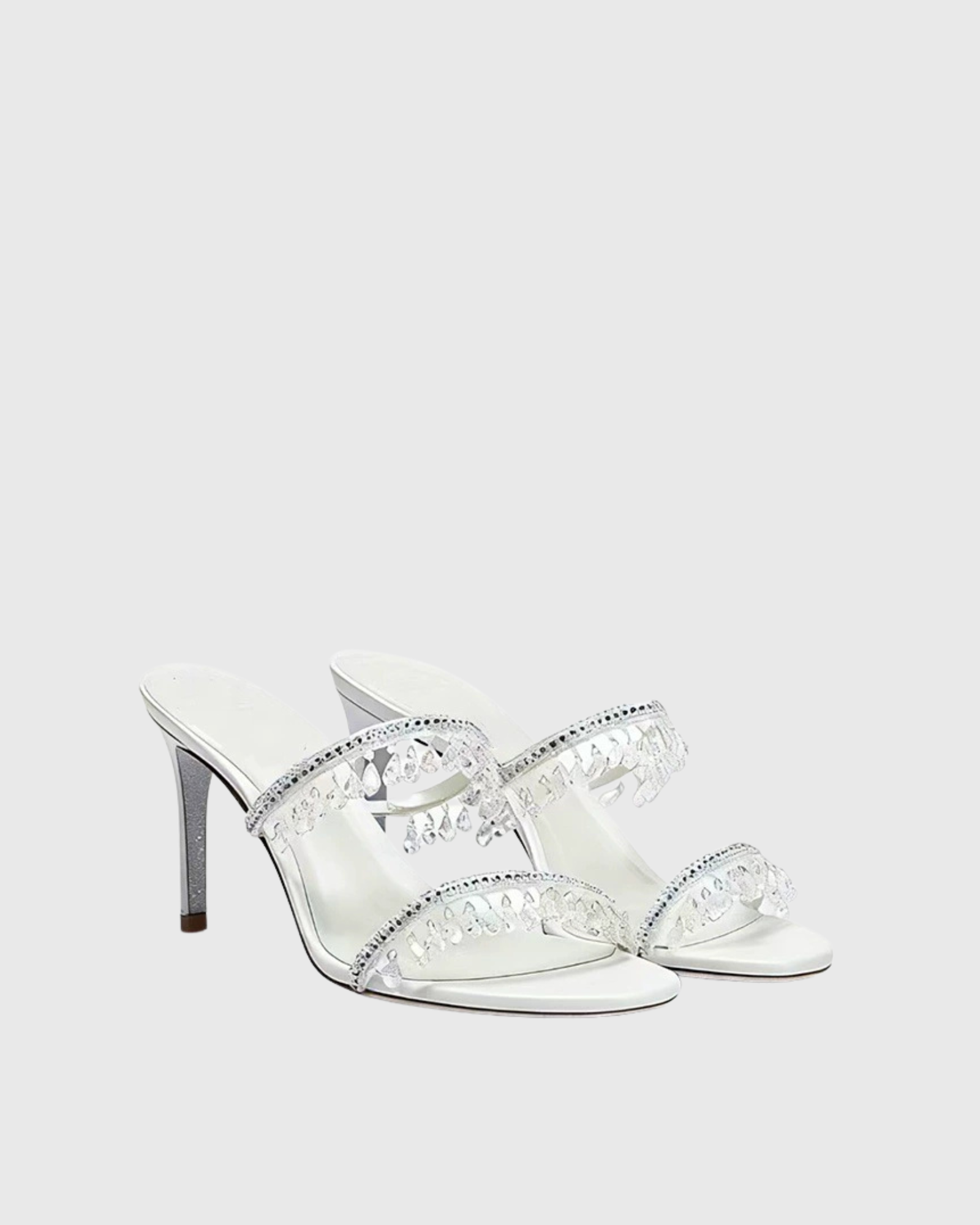 Elisa Crystal Fringe Mules In White