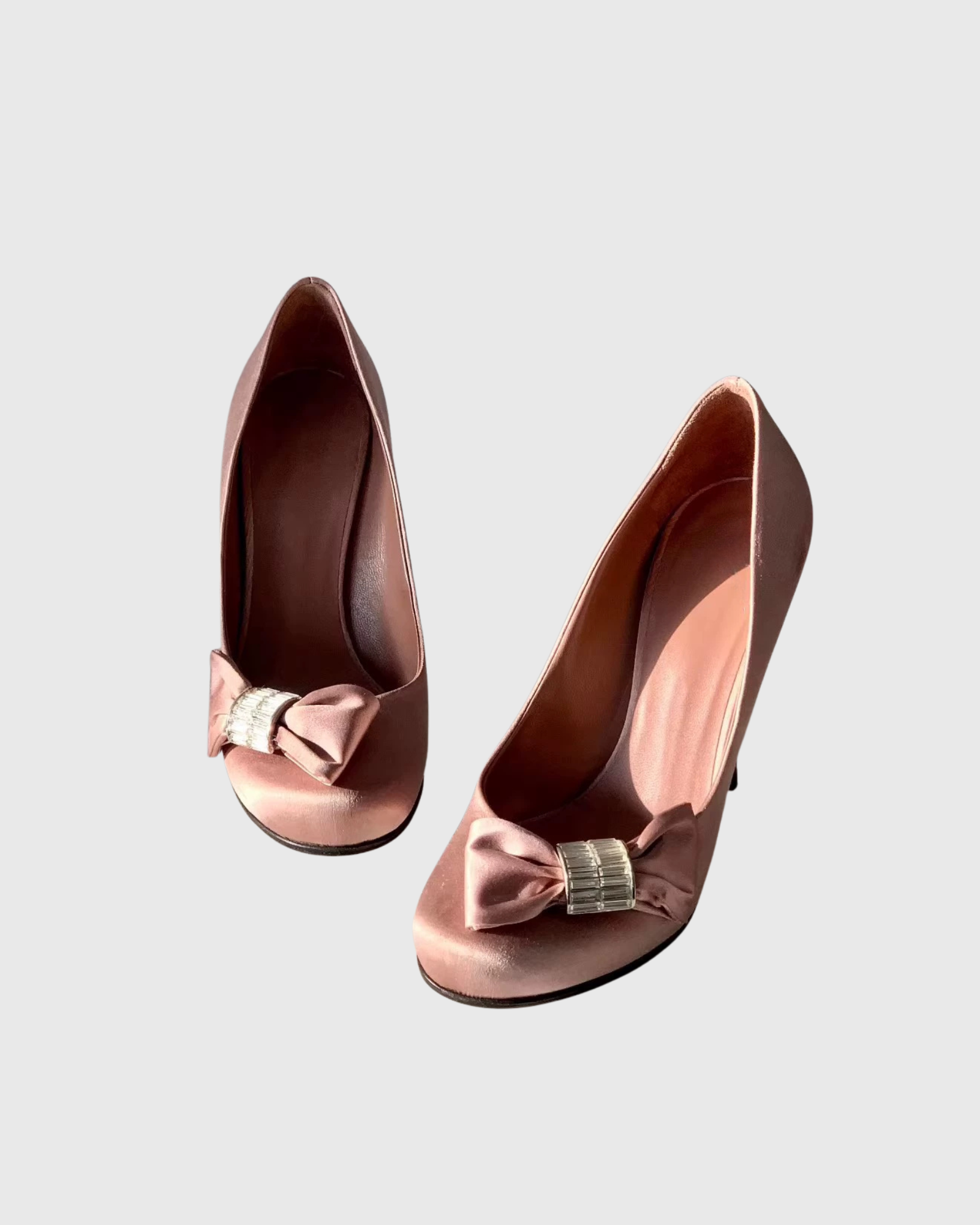 Vintage Satin Bow Pumps In Pink