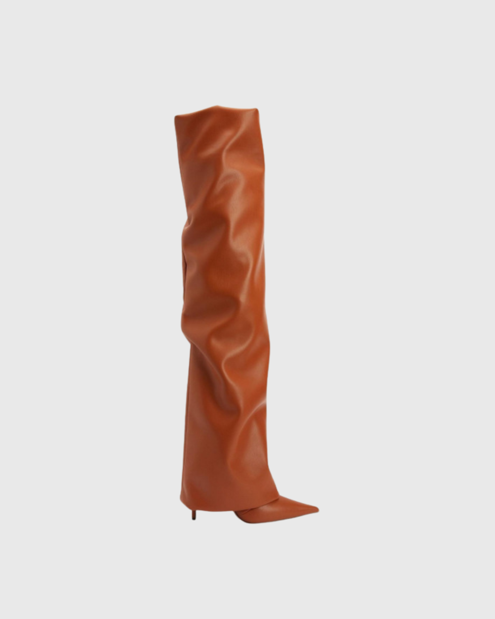 Caterina Ruched Leather Over The Knee Boots In Caramel