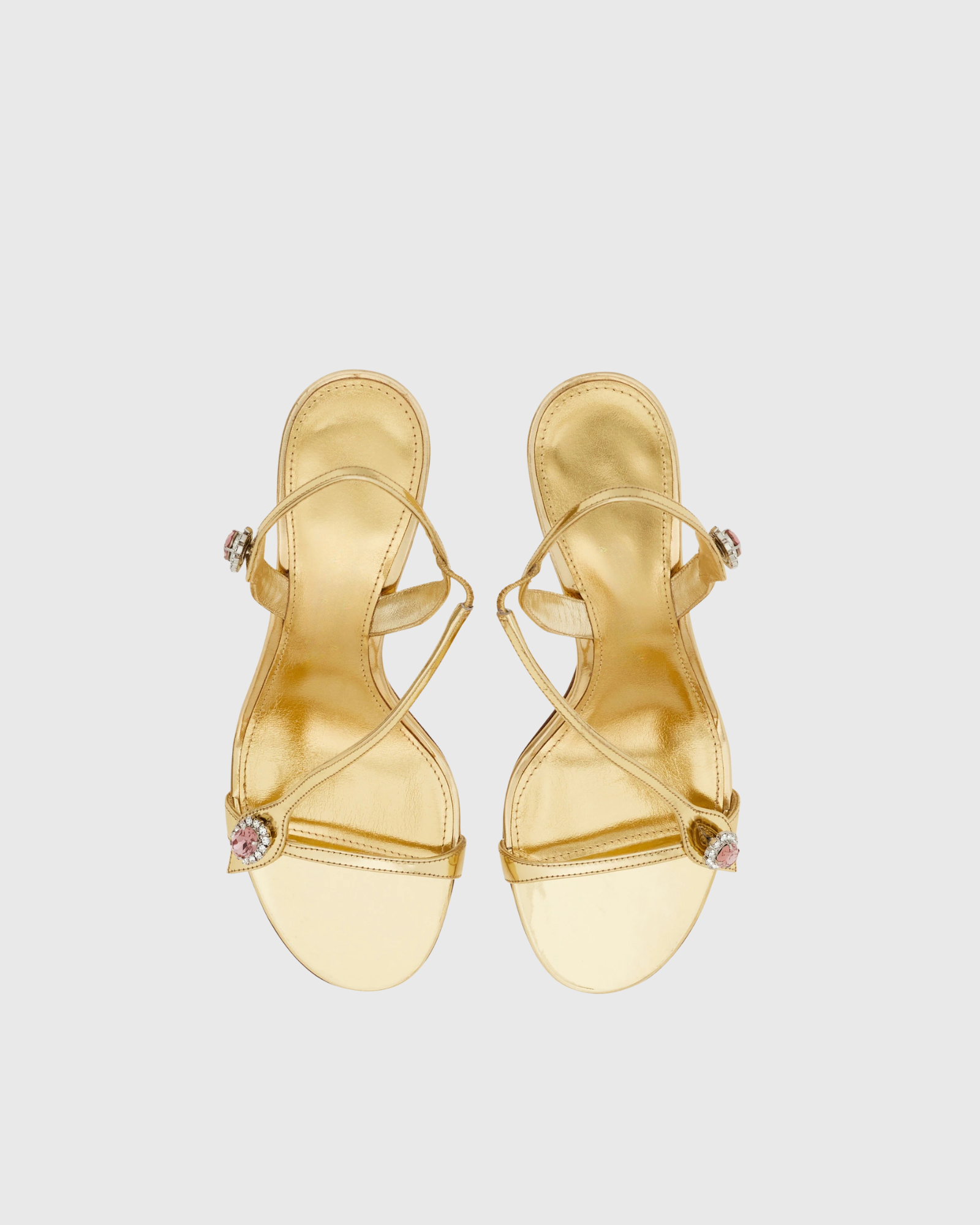 Lunelle Rhinestone Leather Sandals in Gold
