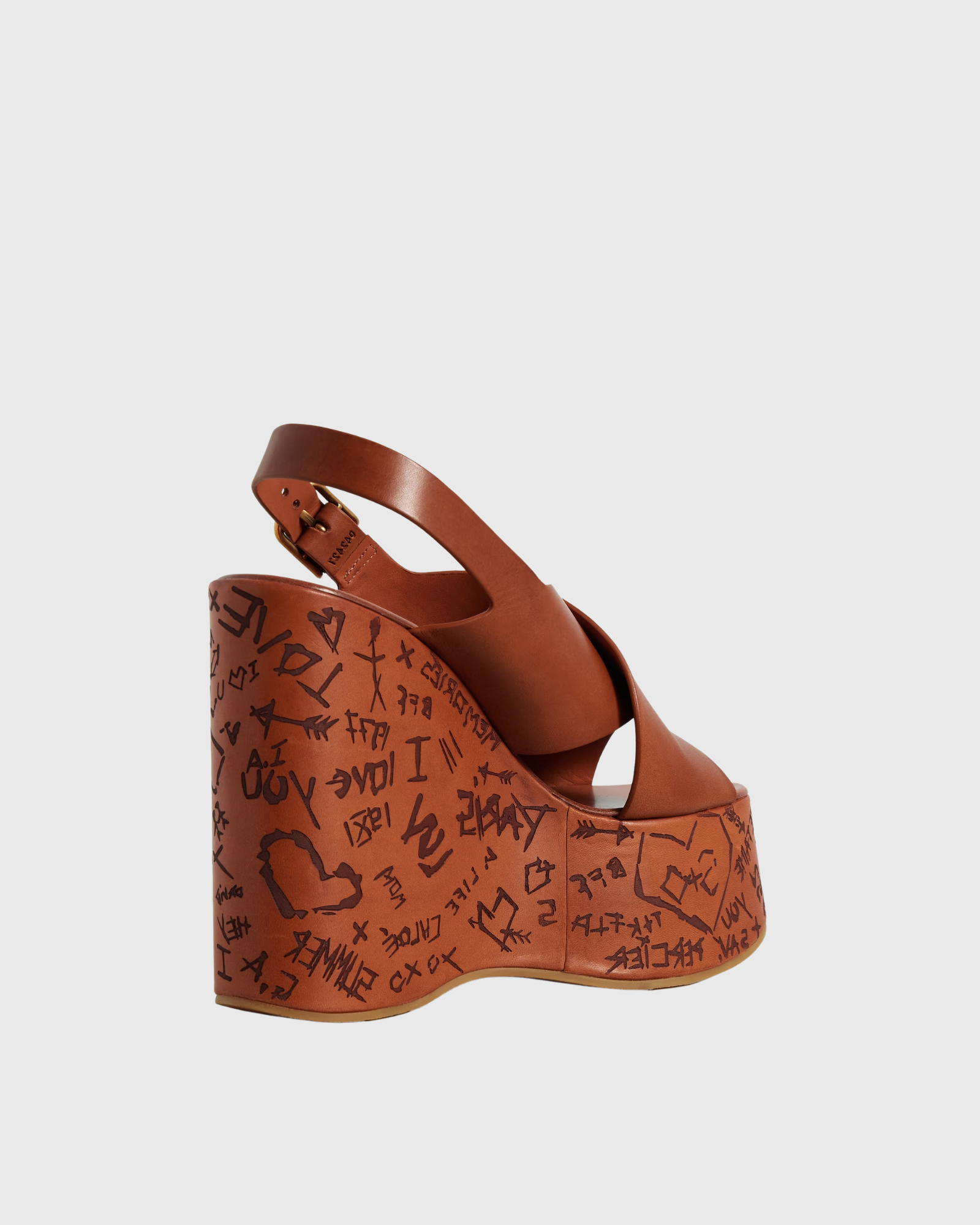 Celestia Graffiti Platform Wedge Sandals In Caramel