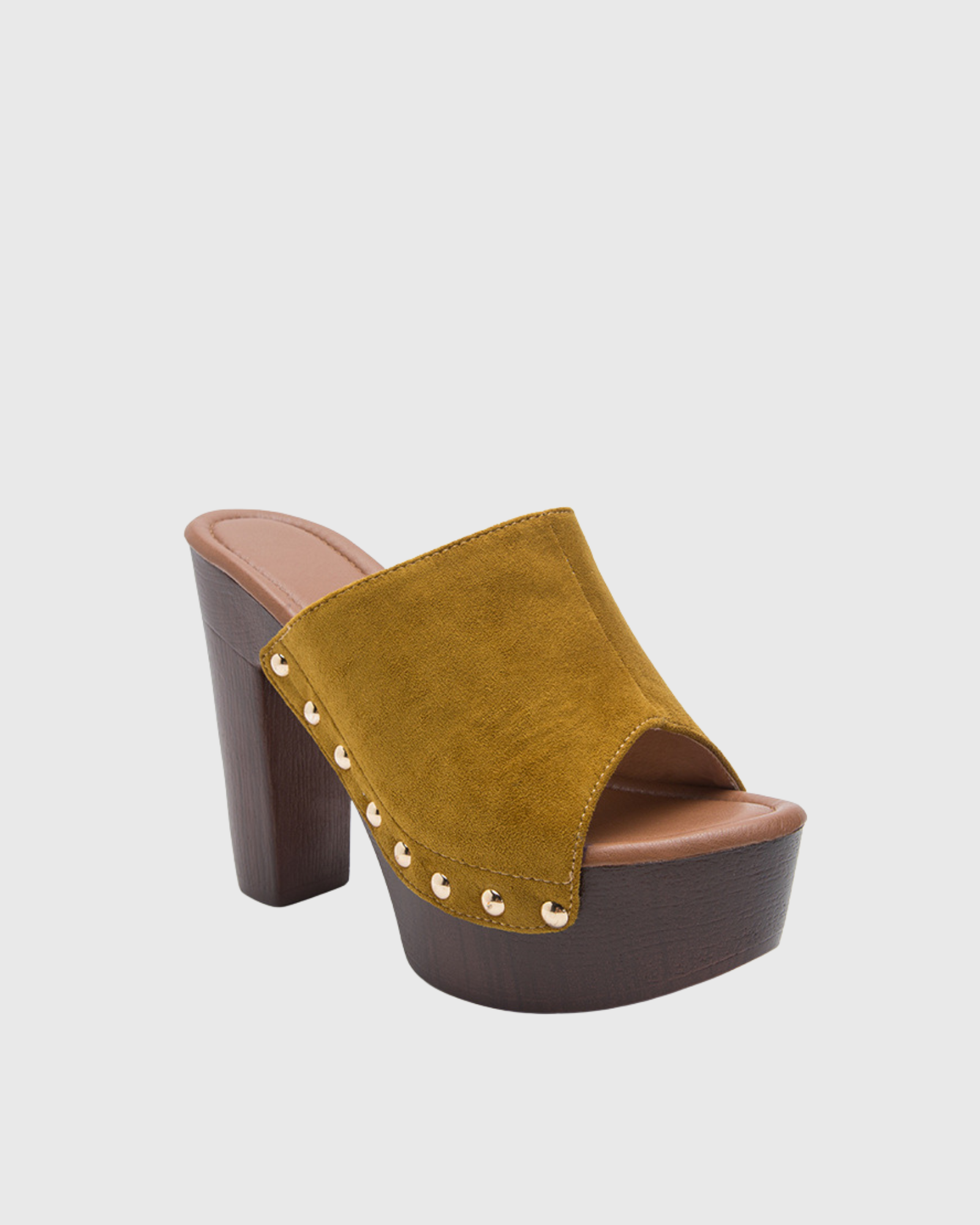 Hartley Studded Clog Wedge Heels In Mustard