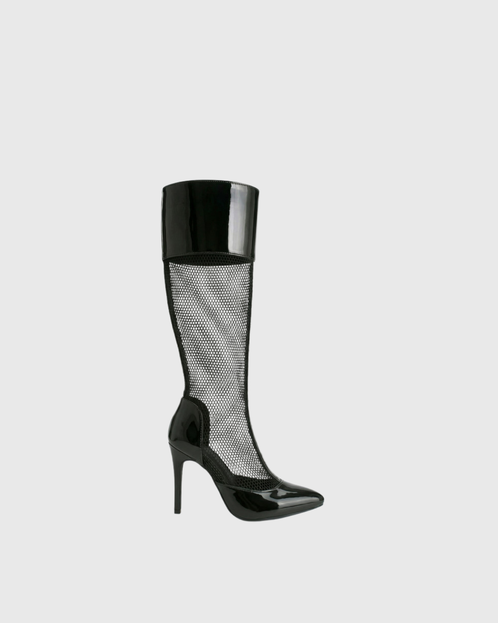 Cloe Fishnet Knee High Boots In Black