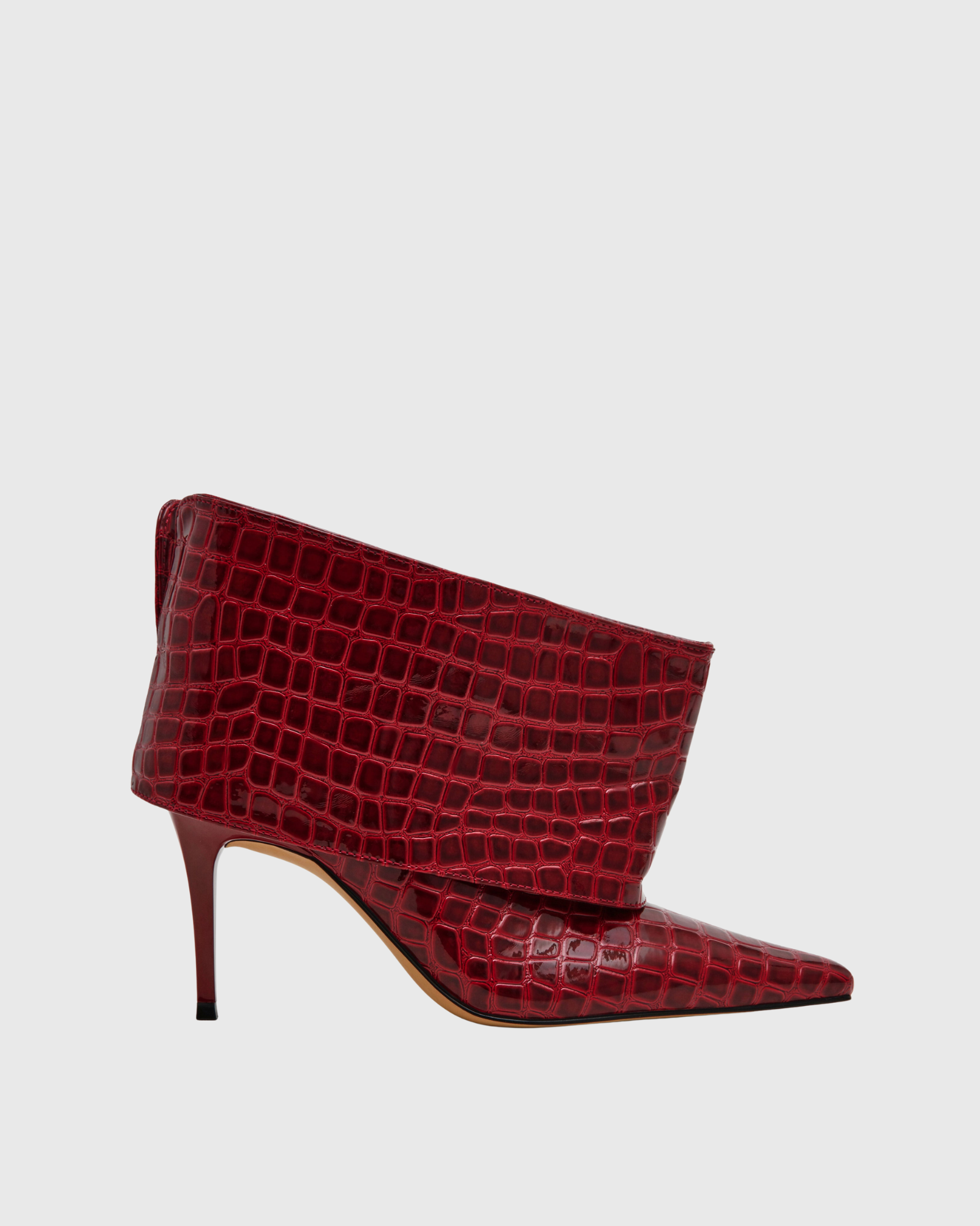 Natia Crocodile Print Ankle Boots In Burgundy