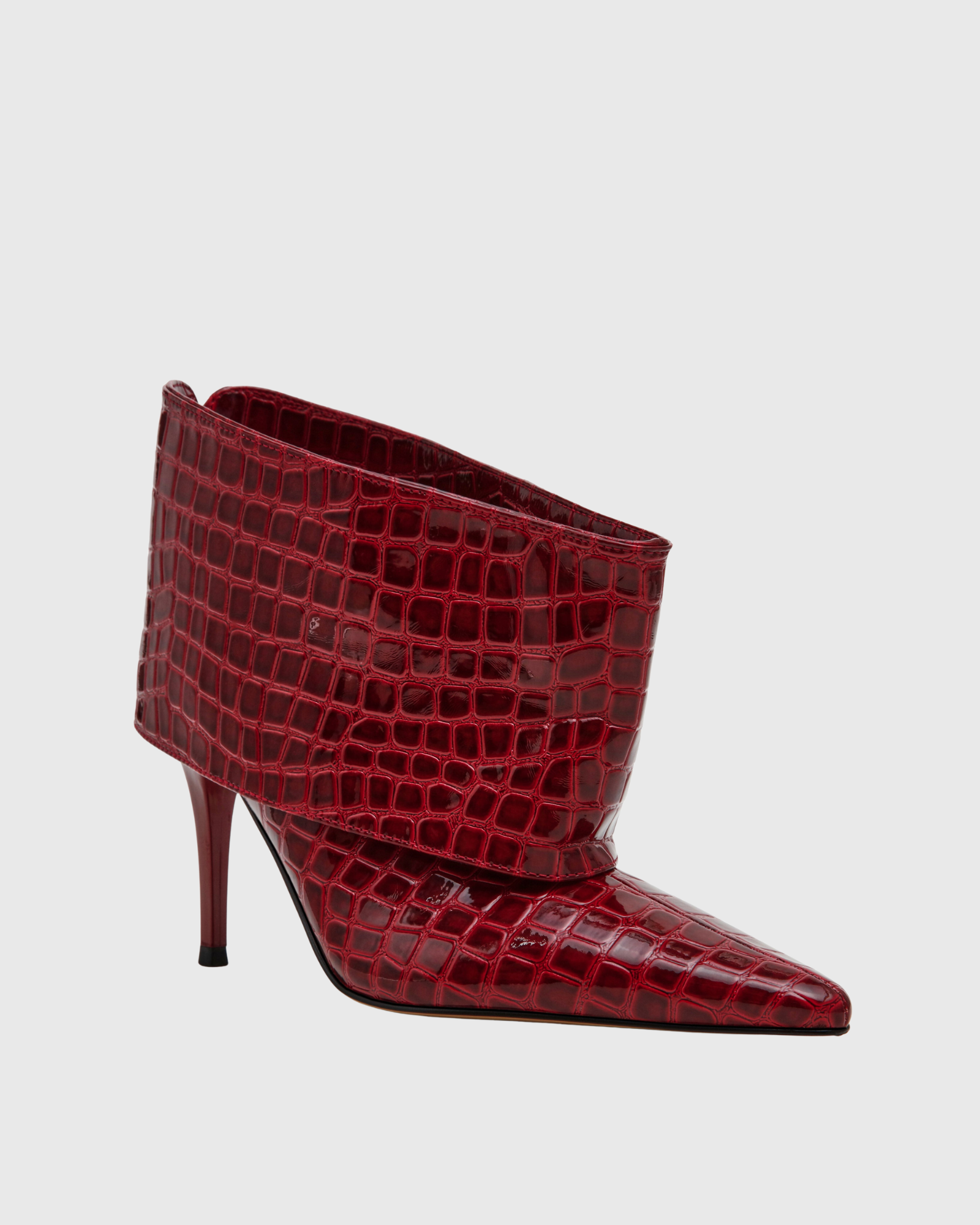 Natia Crocodile Print Ankle Boots In Burgundy