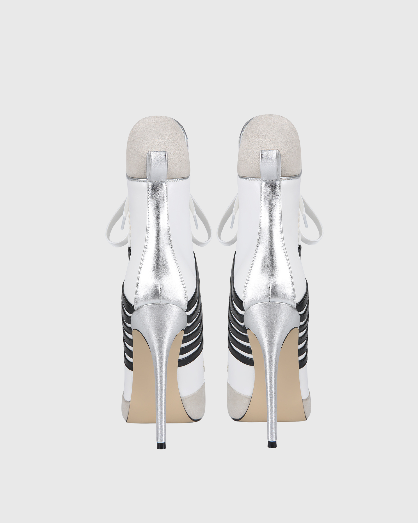 Lea Black Stripe Ankle Boots In White