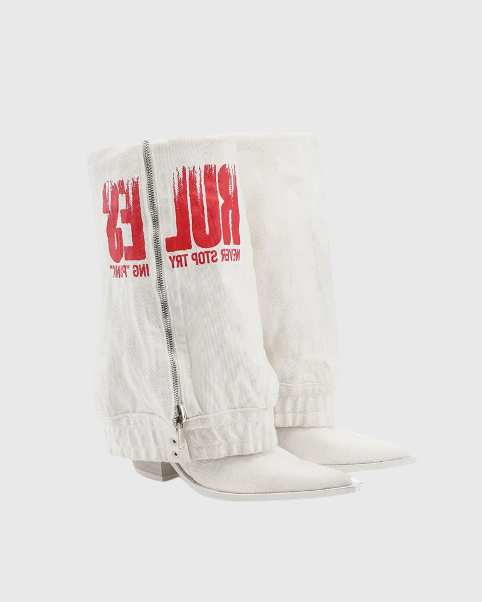 Adalynn Letter Print Knee High Boots In White