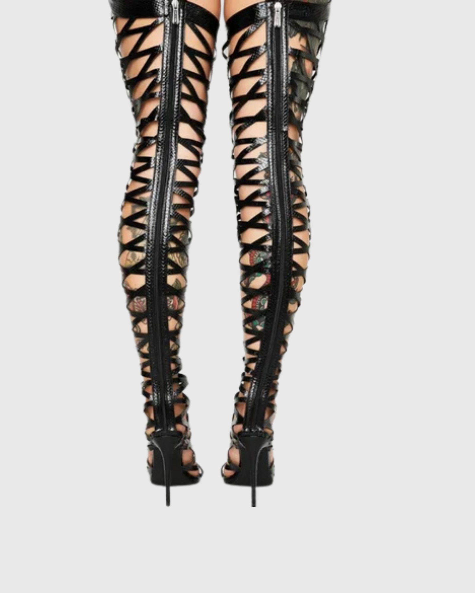 Dafne Belted Thigh High Gladiator Sandals In Black