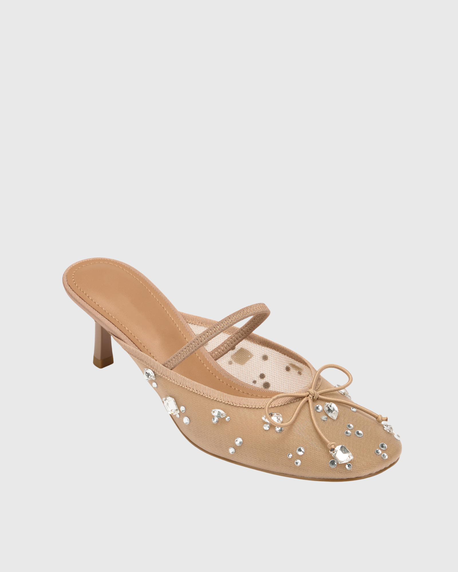 Ivayla Rhinestone Mesh Mules In Beige