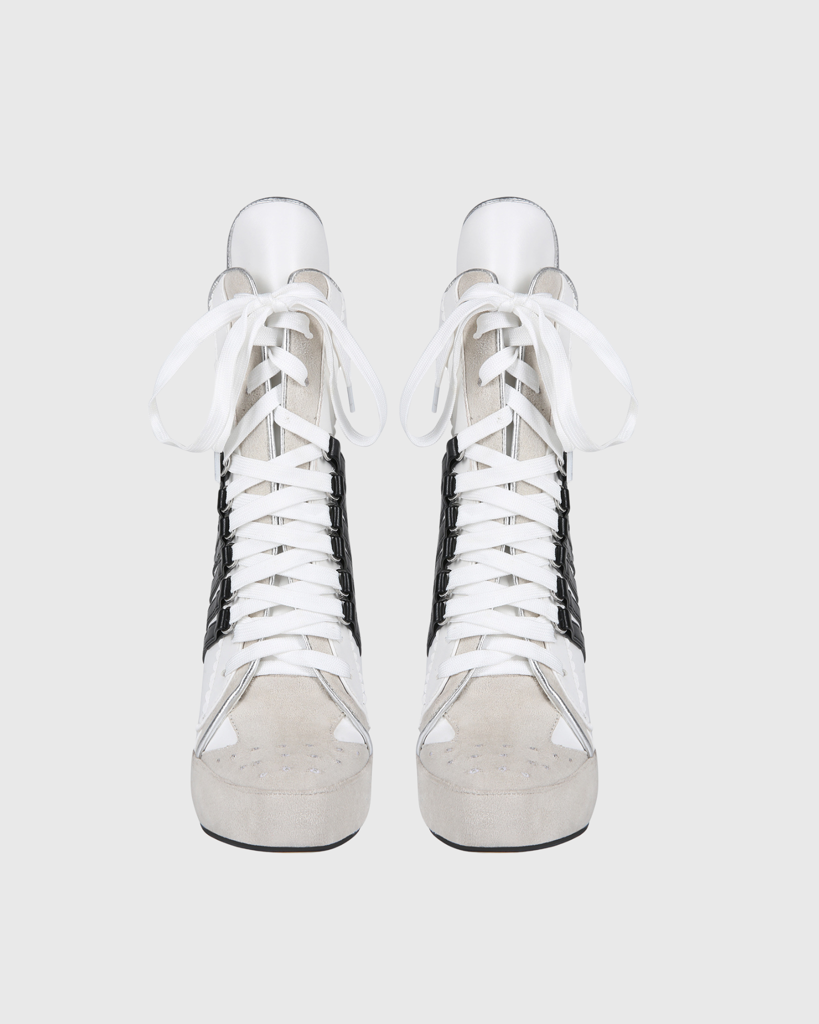 Lea Black Stripe Ankle Boots In White