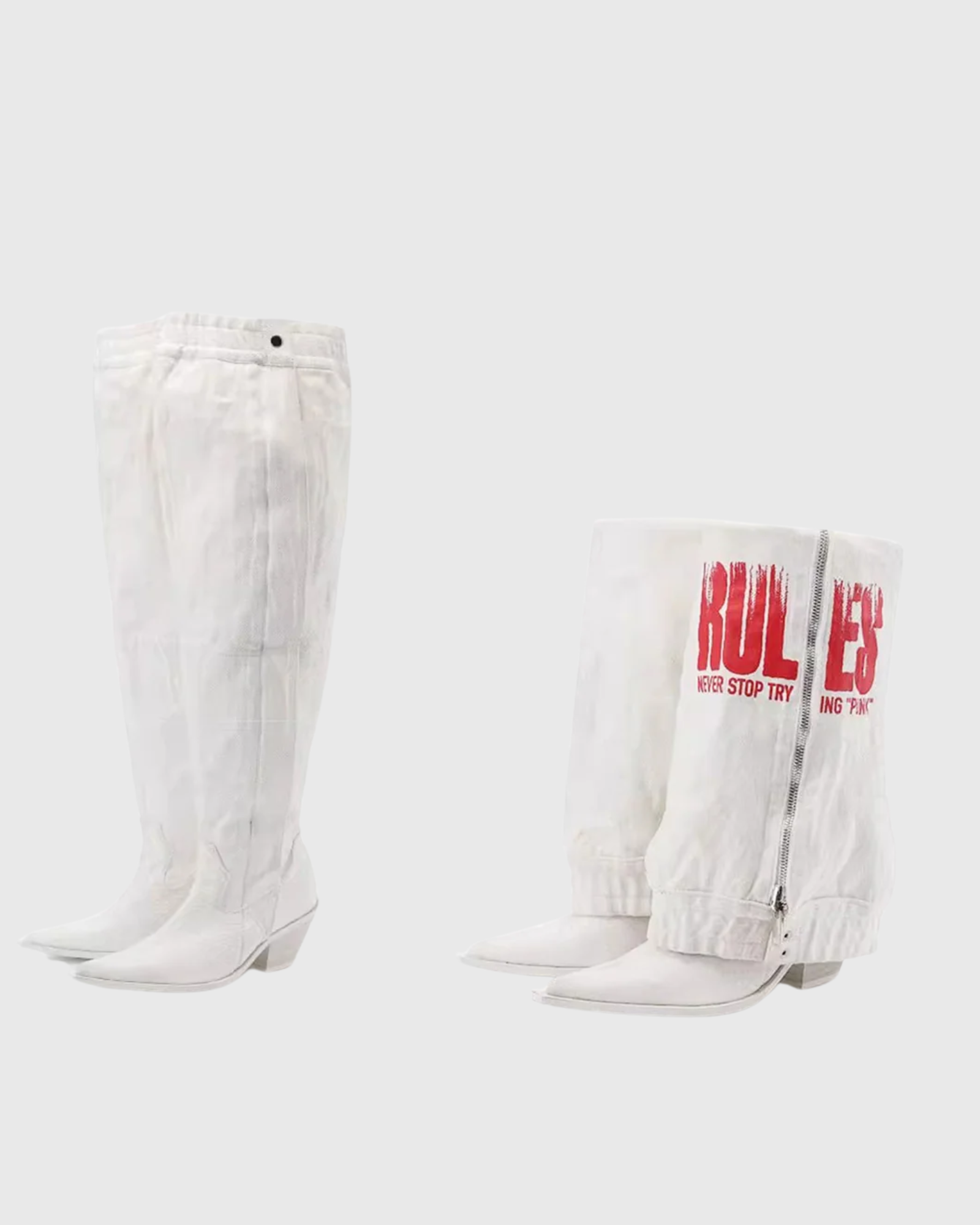 Adalynn Letter Print Knee High Boots In White