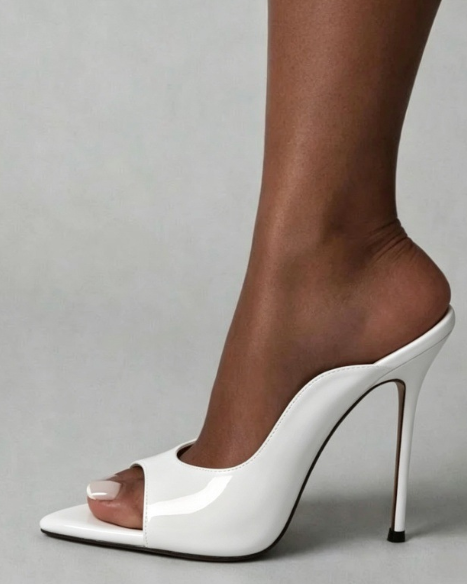 Muriel Patent Leather Mules In White