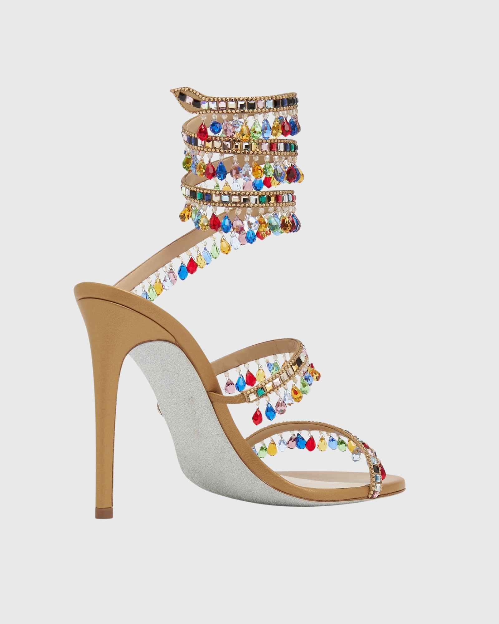 Elisa Diamond Fringe Snake Sandals In Mocha
