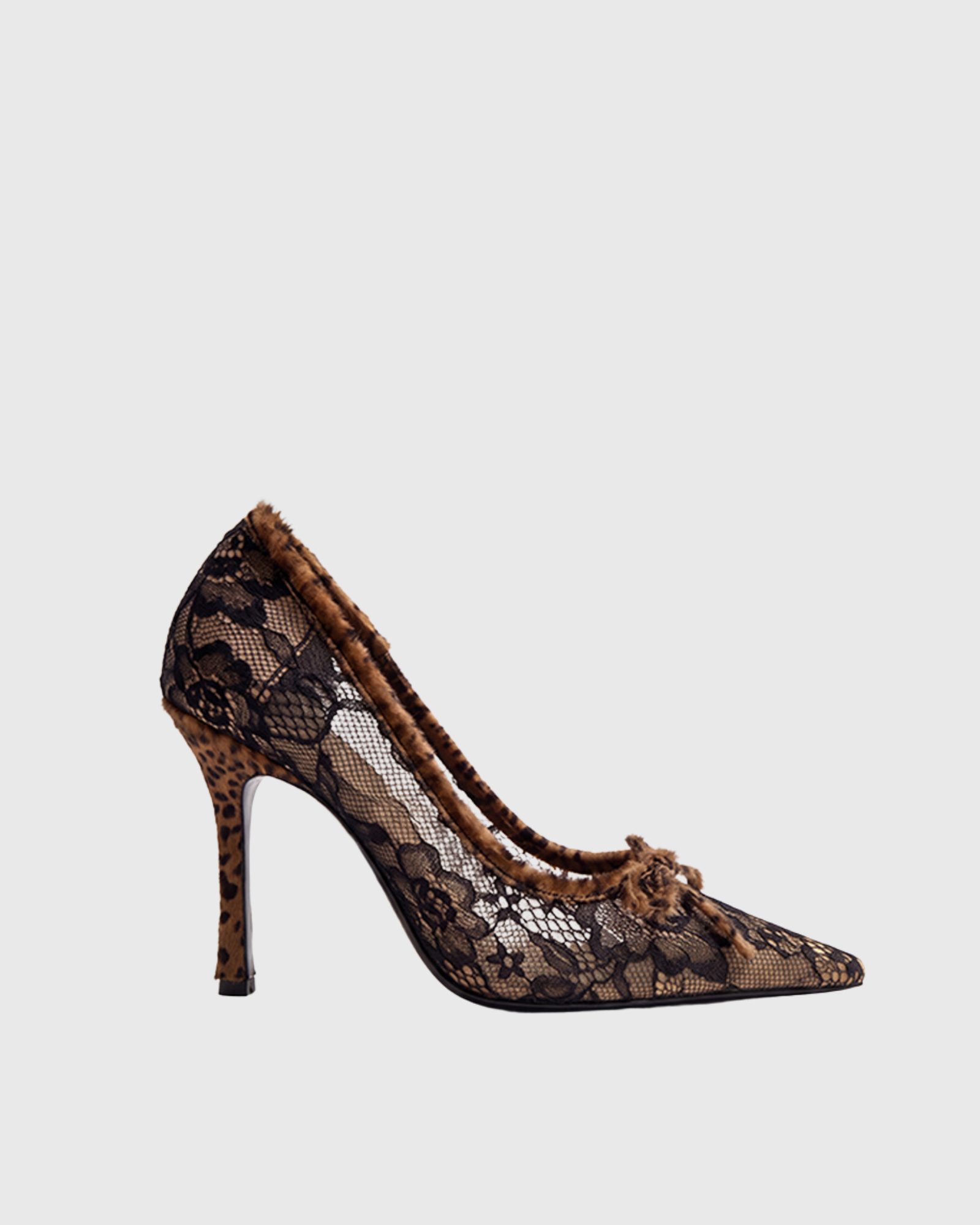Queniva Leopard Print Lace Mesh Pumps In Black