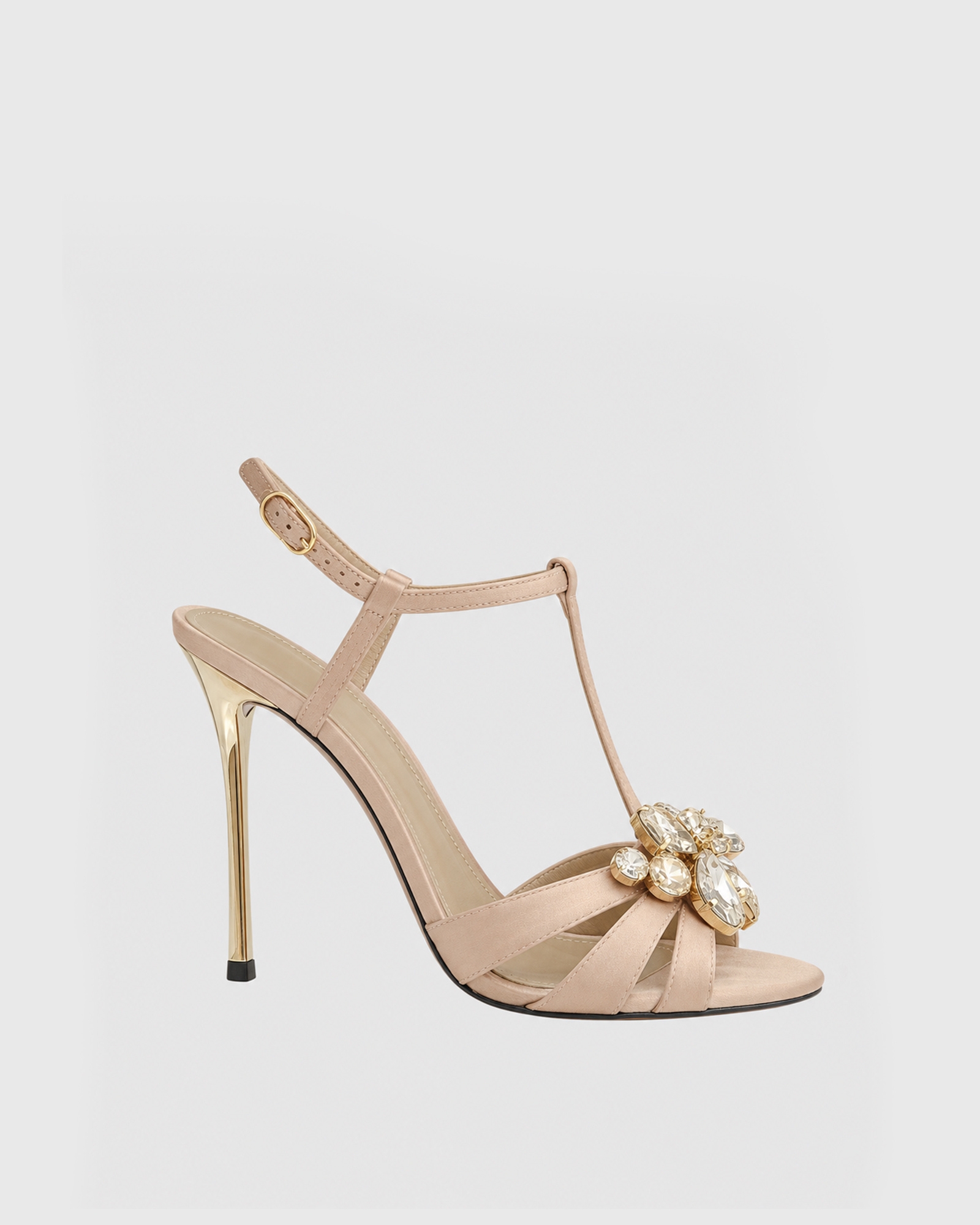 Lesly Jewel Floral T- Strap Sandals In Beige