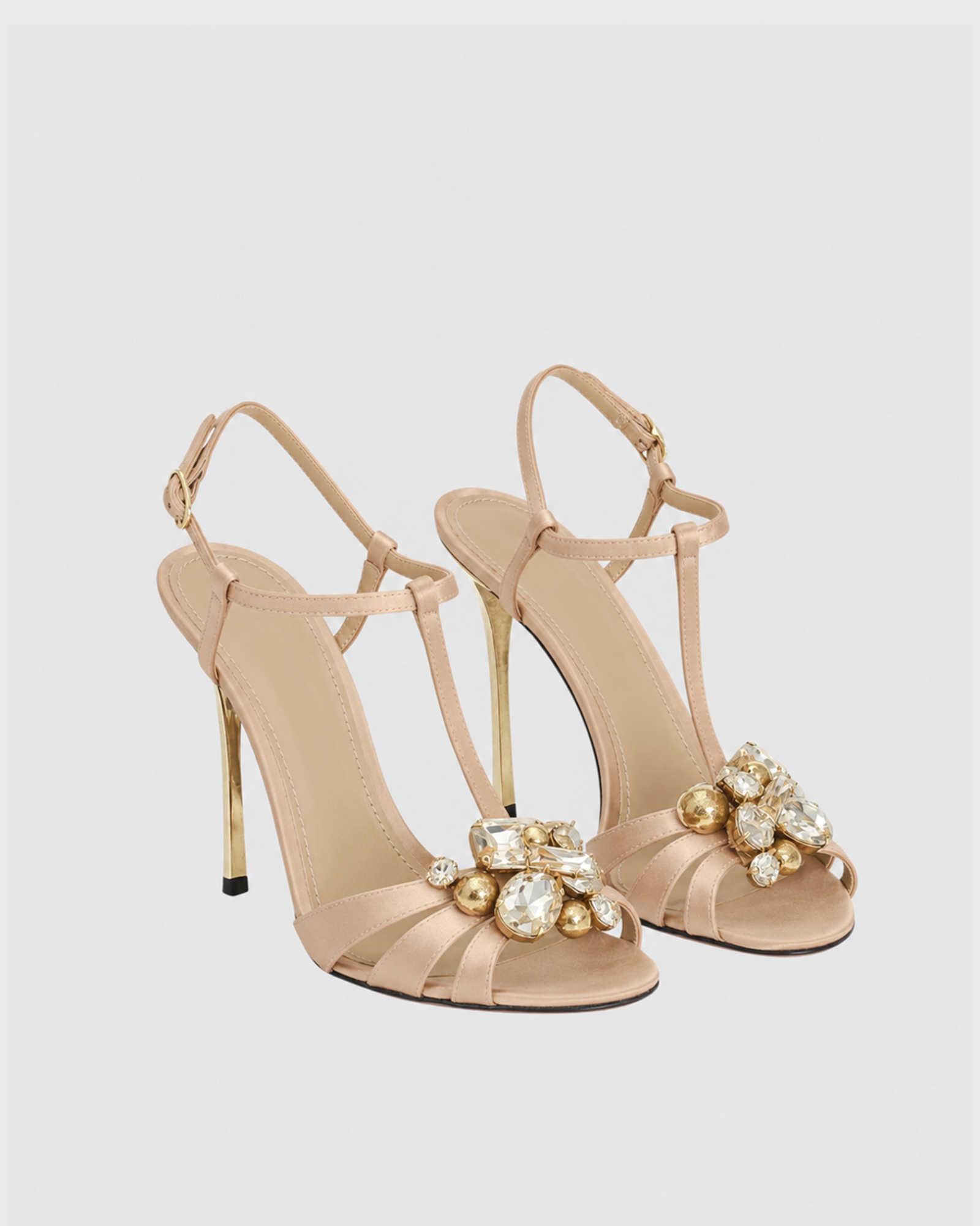 Lesly Jewel Floral T- Strap Sandals In Beige