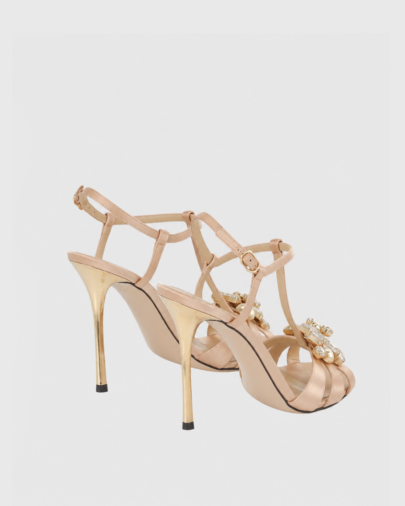 Lesly Jewel Floral T- Strap Sandals In Beige
