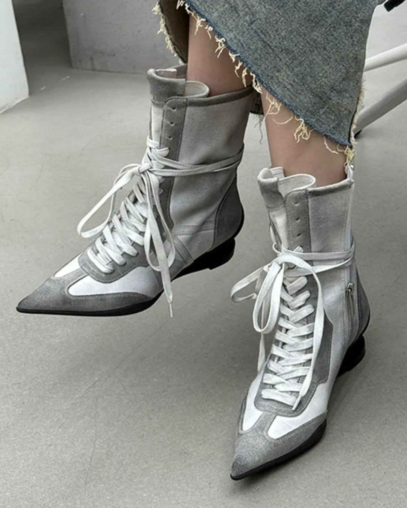 Leala Lace Up Novelty Leather Ankle Boots In White