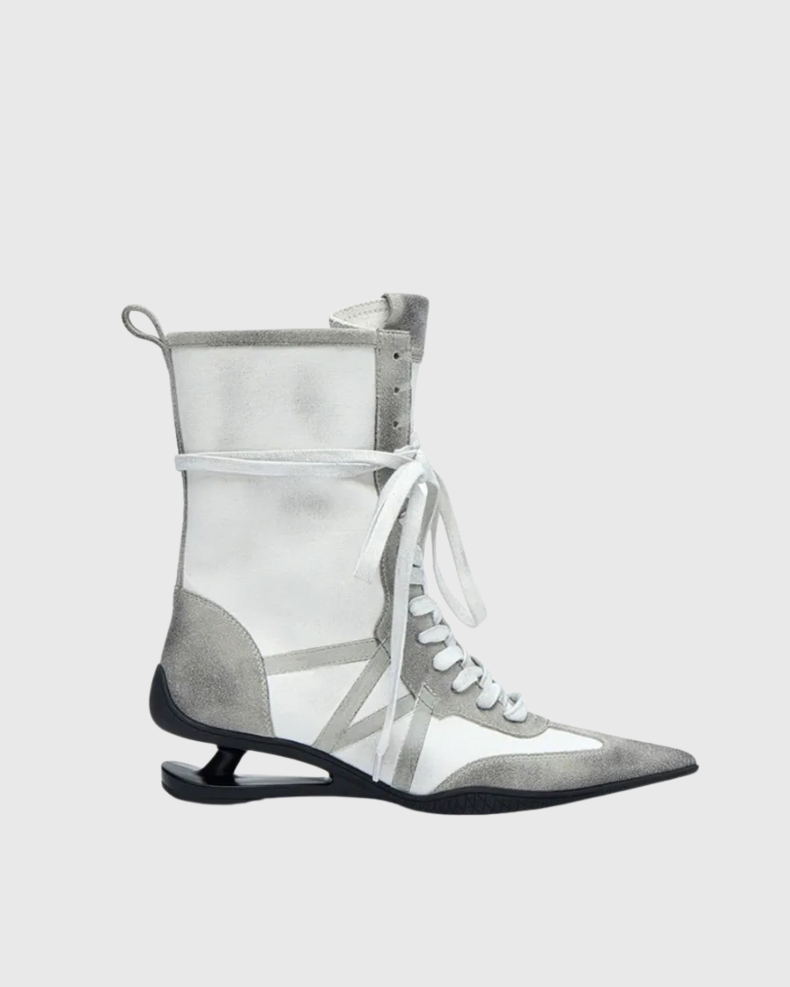 Leala Lace Up Novelty Leather Ankle Boots In White