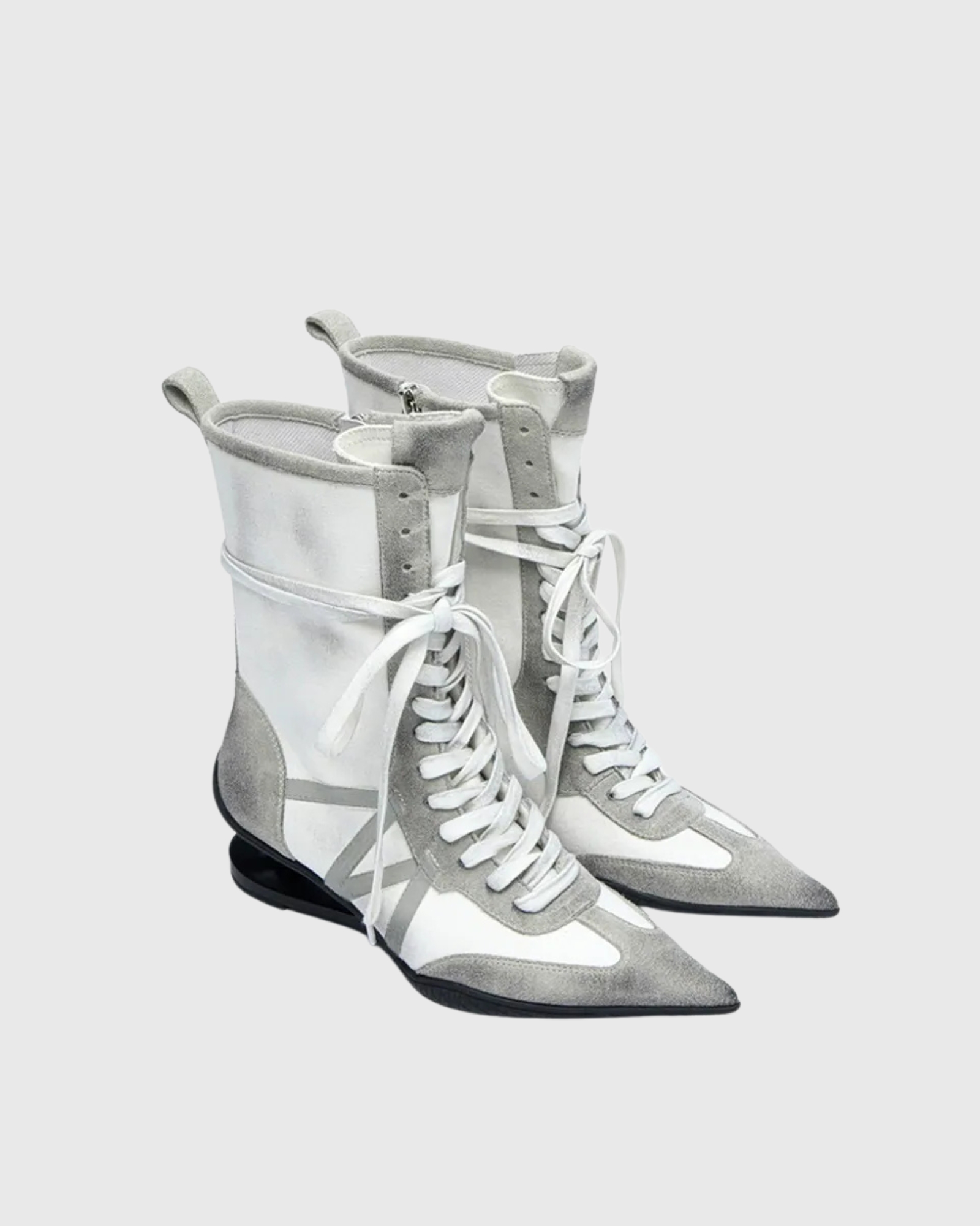 Leala Lace Up Novelty Leather Ankle Boots In White