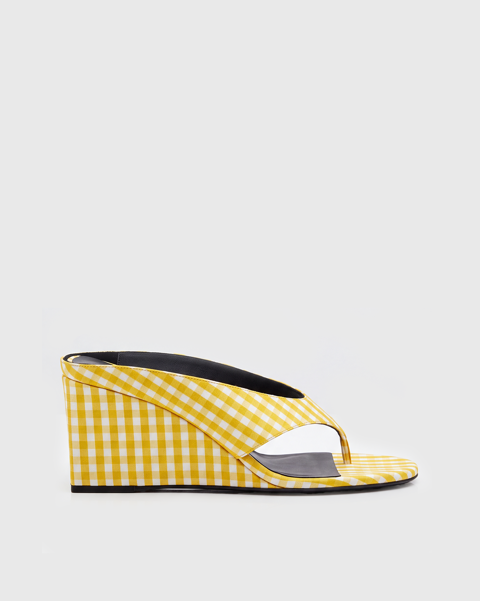 Mulan Plaid Wadge Thong Mules In Yellow