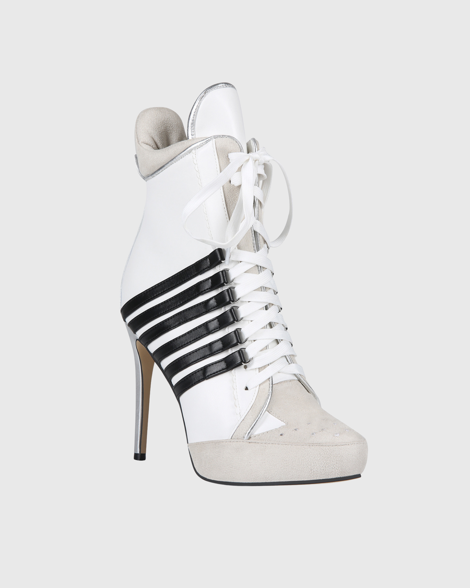 Lea Black Stripe Ankle Boots In White