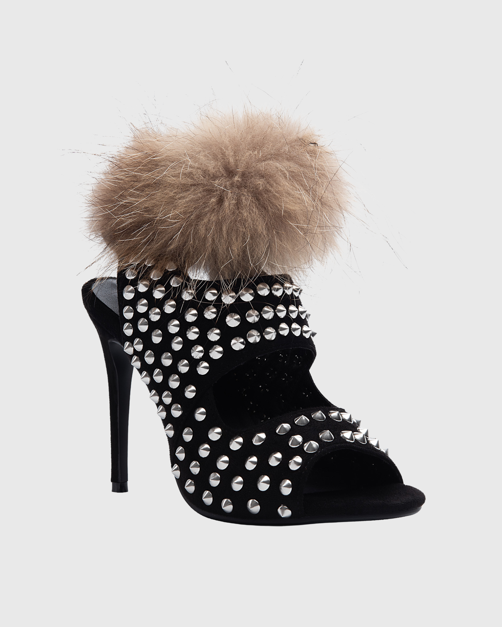 Macie Rivet Faux Fur Strap Sandals