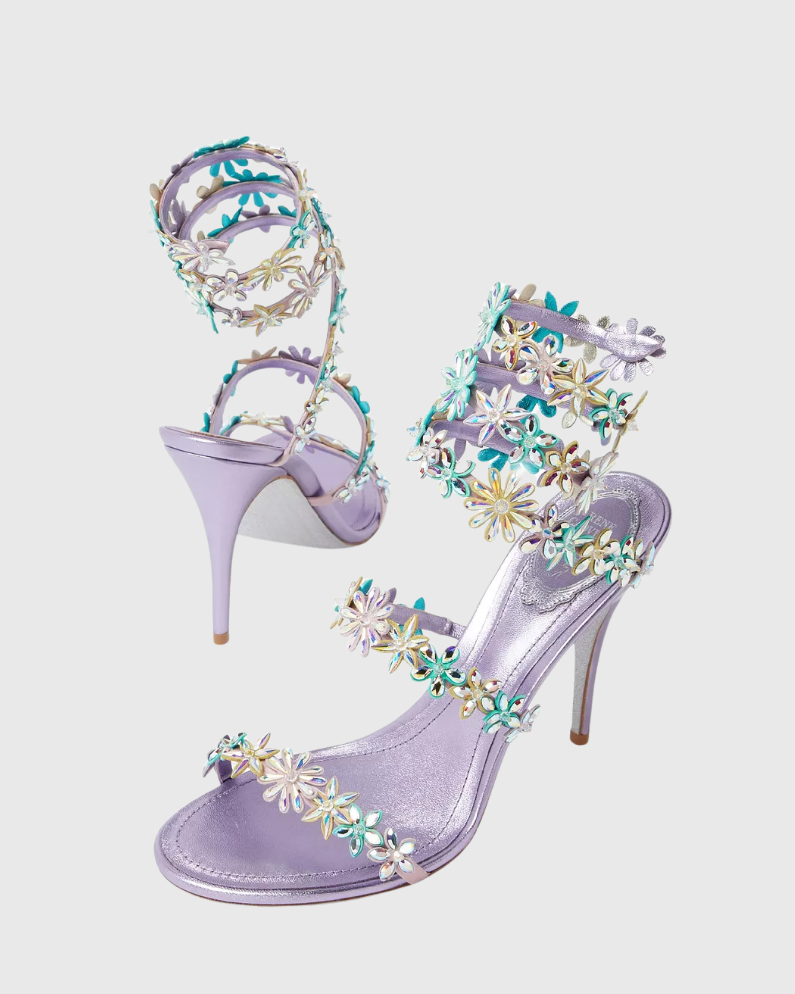 Elisa Rhinestone Flower Snake Sandals In Violet