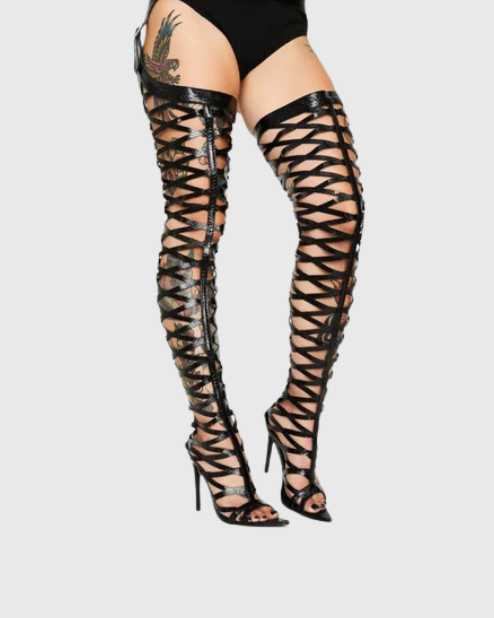 Dafne Belted Thigh High Gladiator Sandals In Black