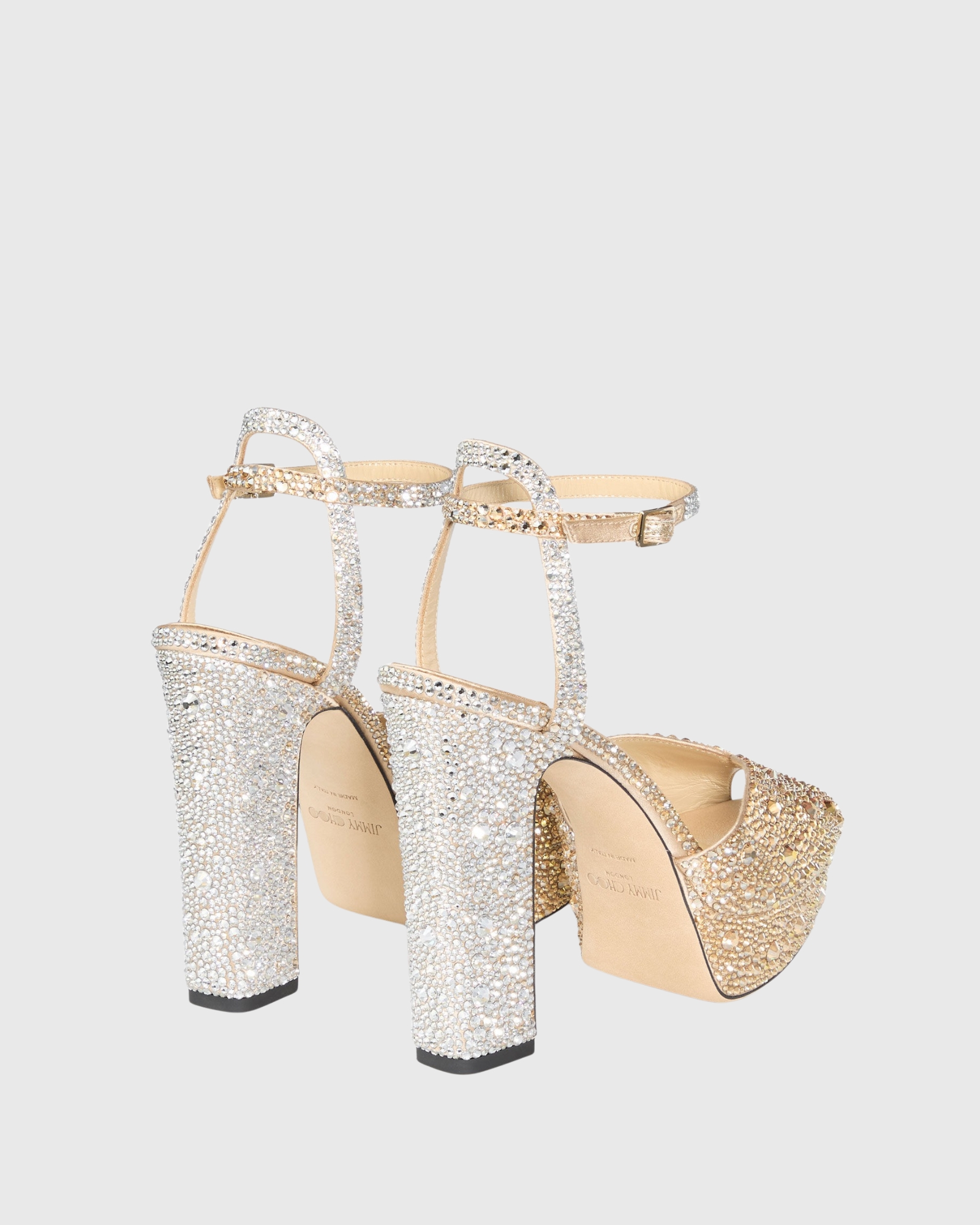 Leander Rhinestone Silver & Gold Peep Toe Sandals 
