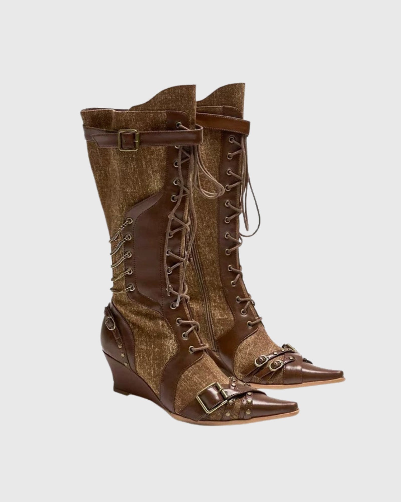 Luella Lace Up Buckle Cowboy  Boots In Brown