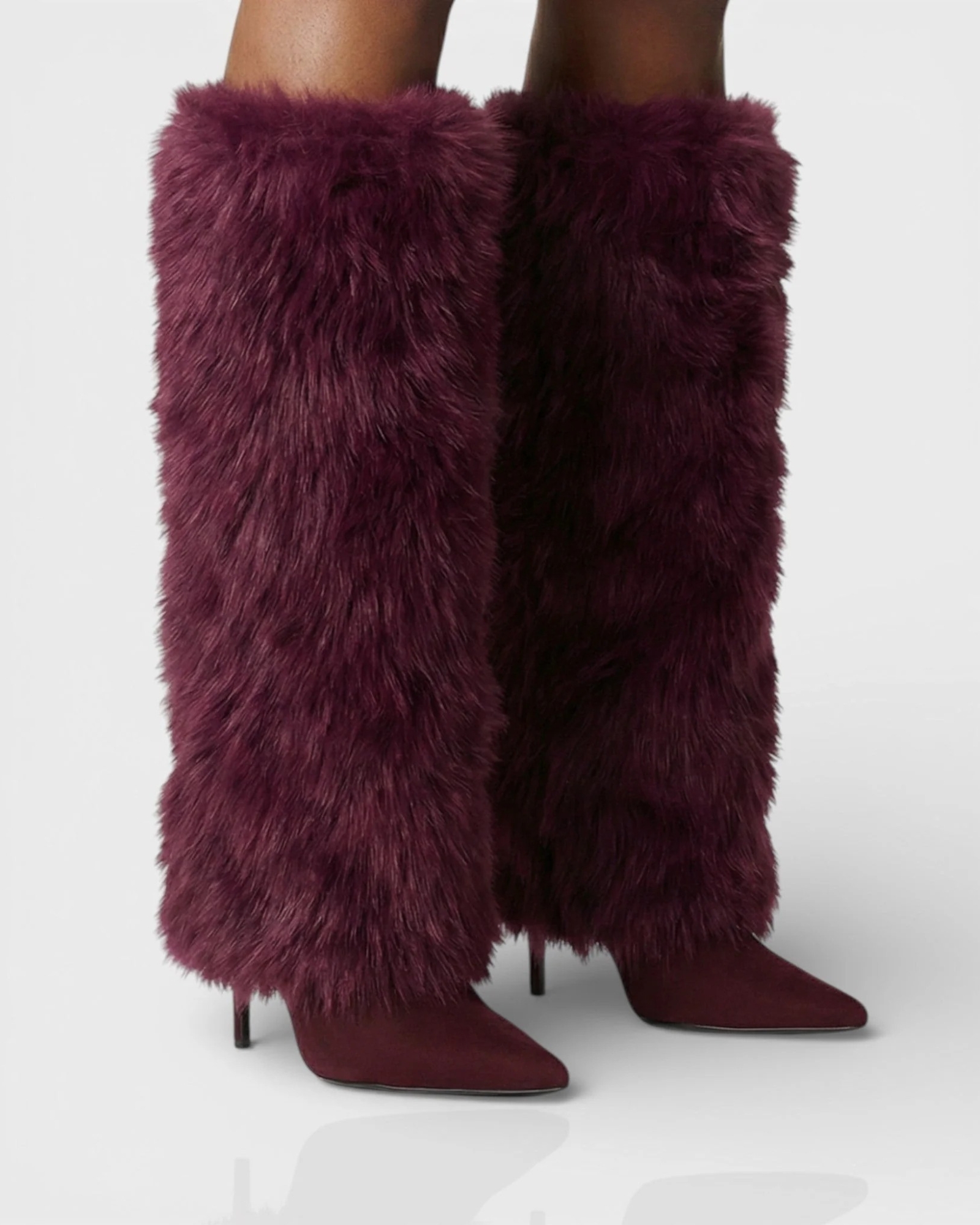 Luffy Faux Fur Knee High Boots In Wine